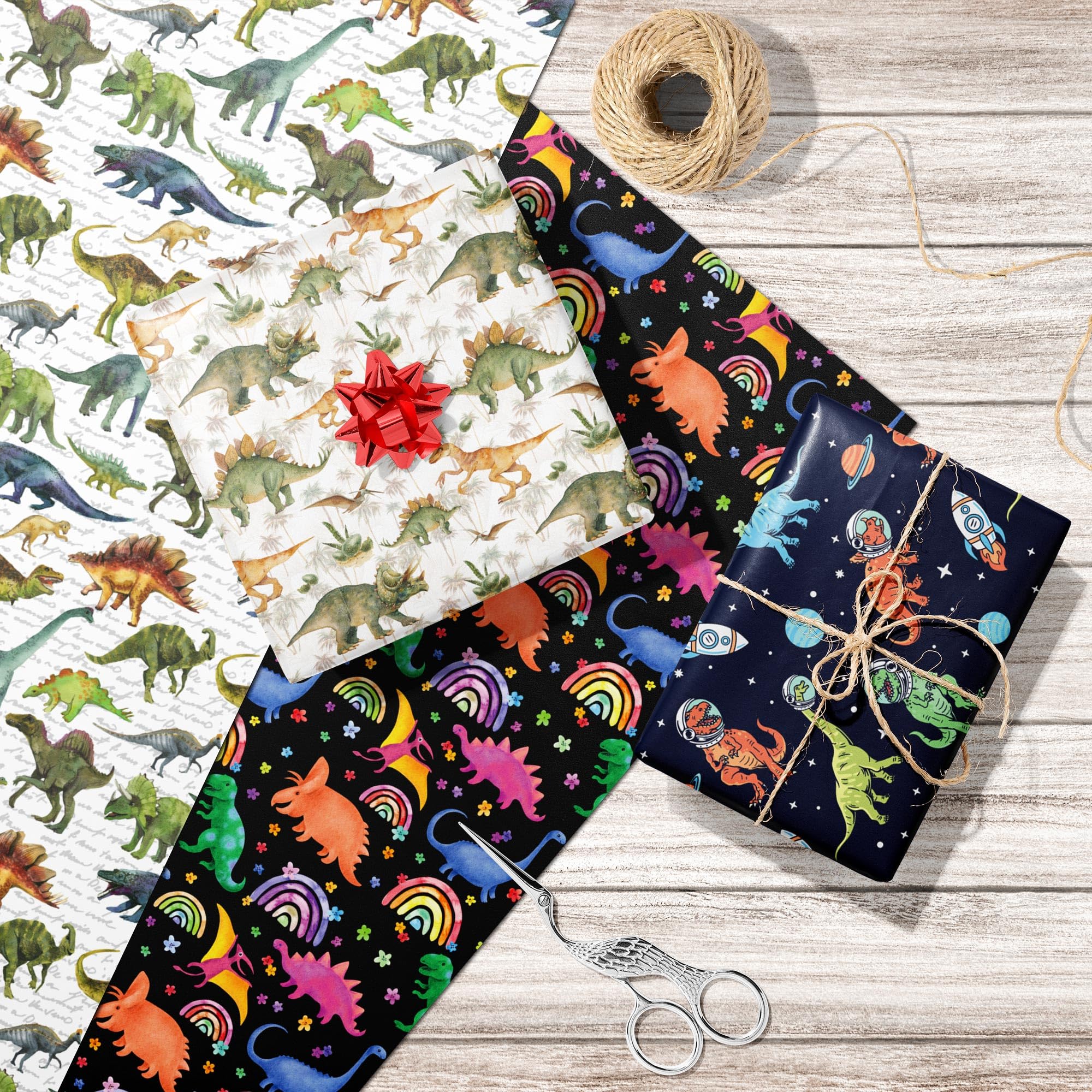 RiukRaiu Dinosaur Wrapping Paper for Boys Girls Kids - Funny T-Rex Gift Wrap for Birthday, Party, Baby Shower - 8 Sheets Folded Flat, 20x29 Inches, Easy To Store