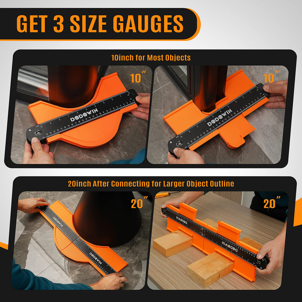 DODOWIN 10+5 Inch Contour Gauge with Lock, Dual Size Profile Duplicator Tool for Flooring, Tile, Woodworking & Irregular Shapes, Shape Outline Gauge, Father’s Day Gifts for Dad Men Husband