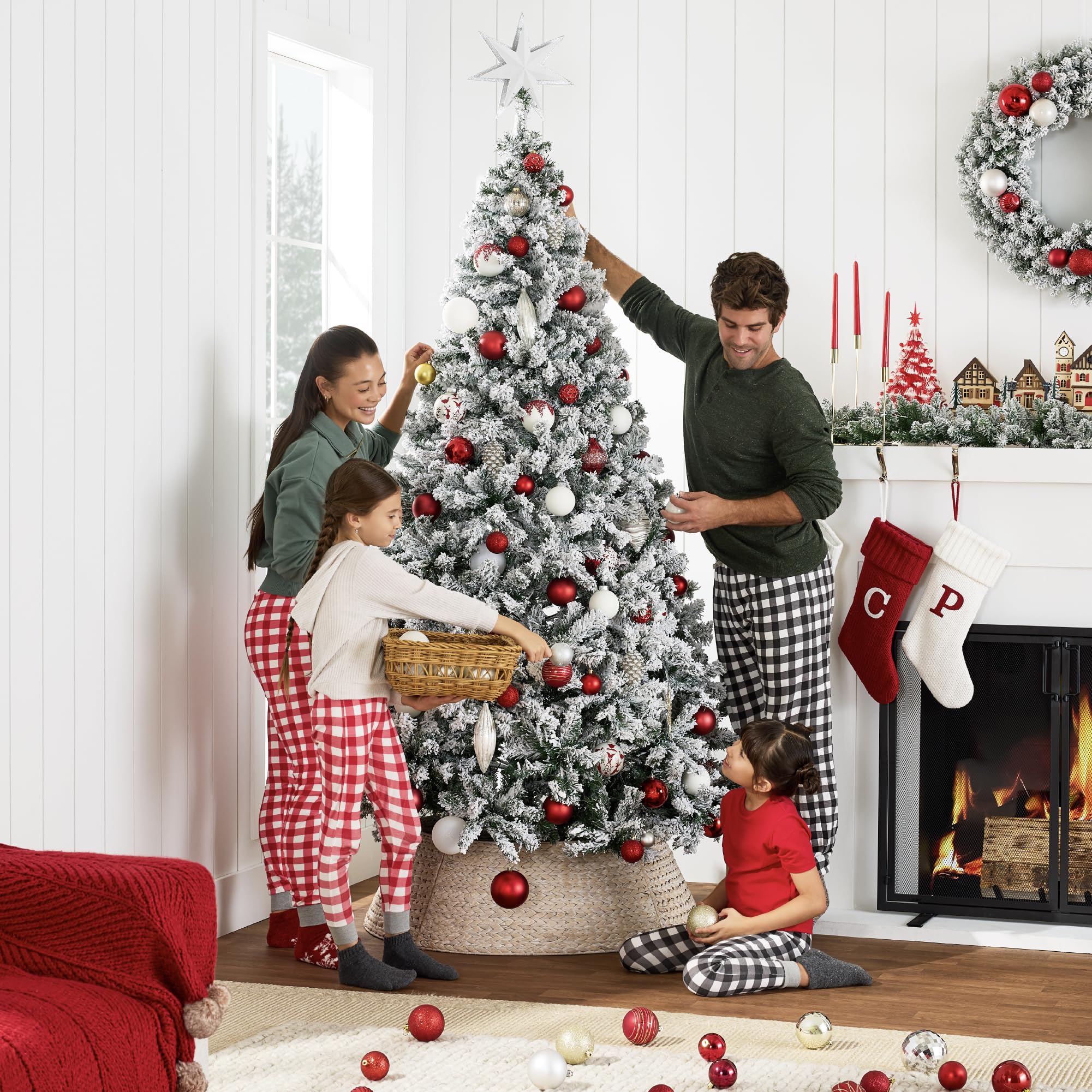 Best Choice Products Artificial Flocked Christmas Tree, 6ft Premium Unlit Pine Holiday Décor w/Full Branches, Metal Stand - Green