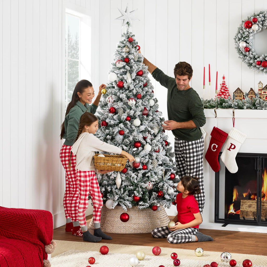Best Choice Products Artificial Flocked Christmas Tree, 6ft Premium Unlit Pine Holiday Décor w/Full Branches, Metal Stand - Green