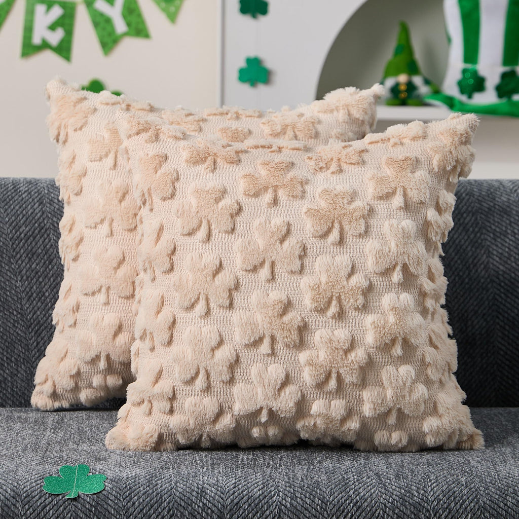 DFXSZ St Patricks Day Pillow Covers 18x18 inch Set of 2 St Patricks Day Decorations Green Shamrock Soft Plush Faux Fur Jacquard Throw Pillows for Bedroom Sofa Holiday Festivals Home Decor PTK021A18