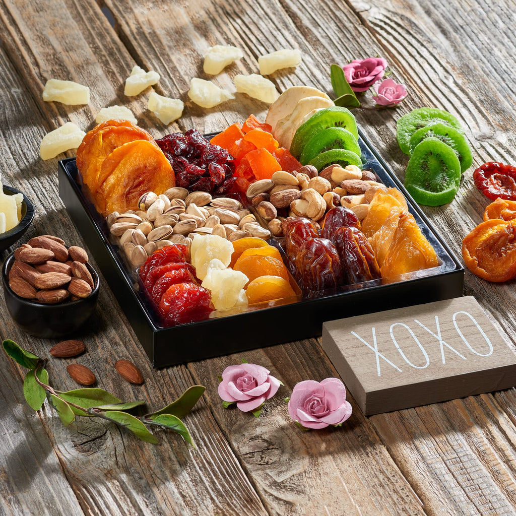 Dried Fruit & Nuts Gift Basket Arrangement Platter, Gourmet Food Snack Box, Gift Basket, Birthday Care Package, Healthy Kosher - Her Him - 12 Snackberry Assortment (Single)