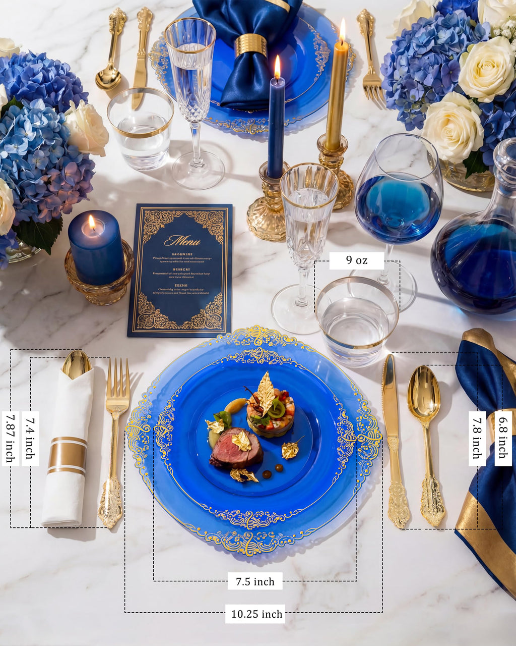 Nervure 175PCS Clear Blue Plastic Plates - Plastic Dinnerware Set Include 25Dinner Plates, 25Dessert Plates, 25Cups, 25Forks, 25Knives, 25Spoons, 25Napkins Perfect for Wedding & Party