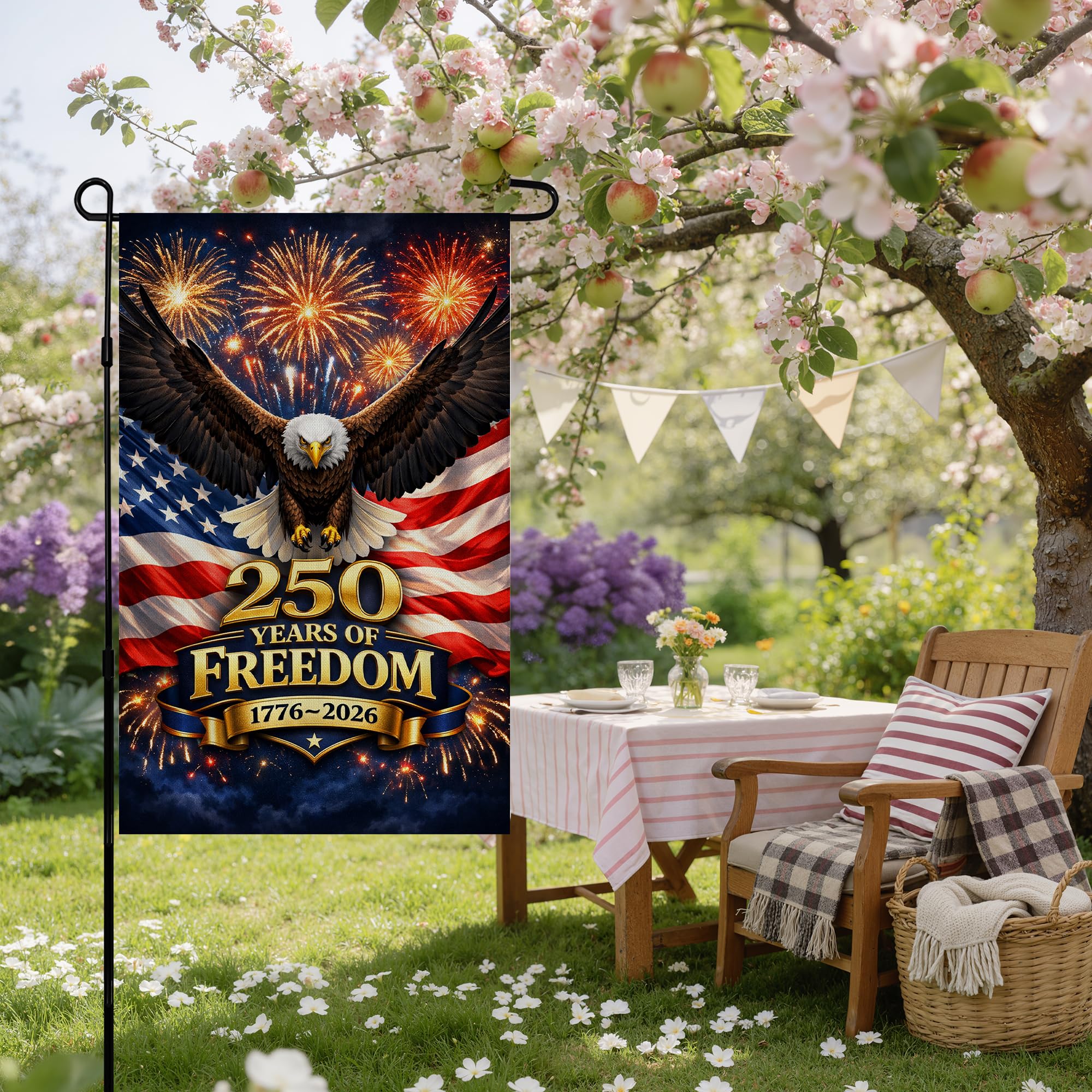 4th of July Decorations - Patriotic Stars Welcome Garden Flag | Double Sided Fourth of July Accessories Patriotic Banner | 250 Anniversary USA Merchandise for Garden Yard Porch Patio Lawn Outdoor Outside Decor