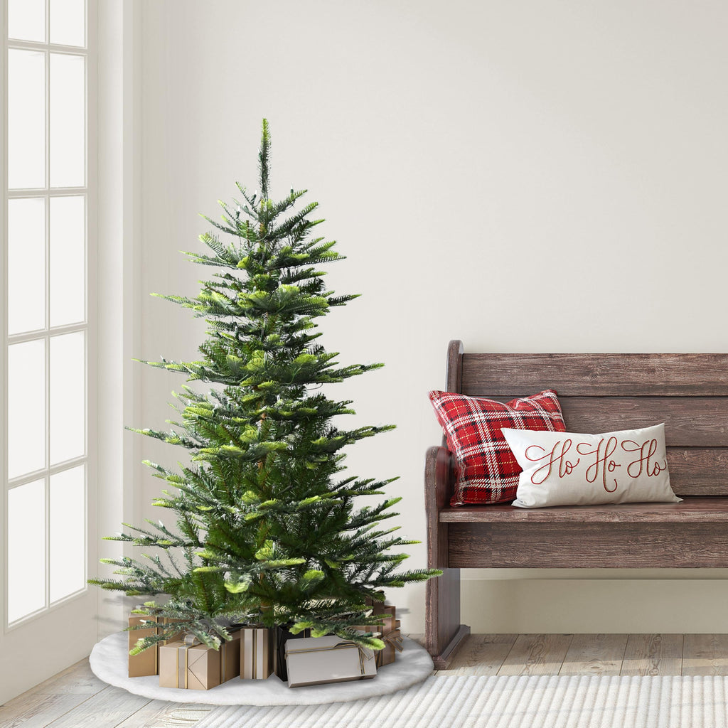 Puleo International 7.5ft Pre-Lit Aspen Fir Artificial Christmas Tree with 700 Clear Lights, 1319 Realistic Dense Branch Tips, Easy Setup Artificial Trees with Sturdy Metal Stand