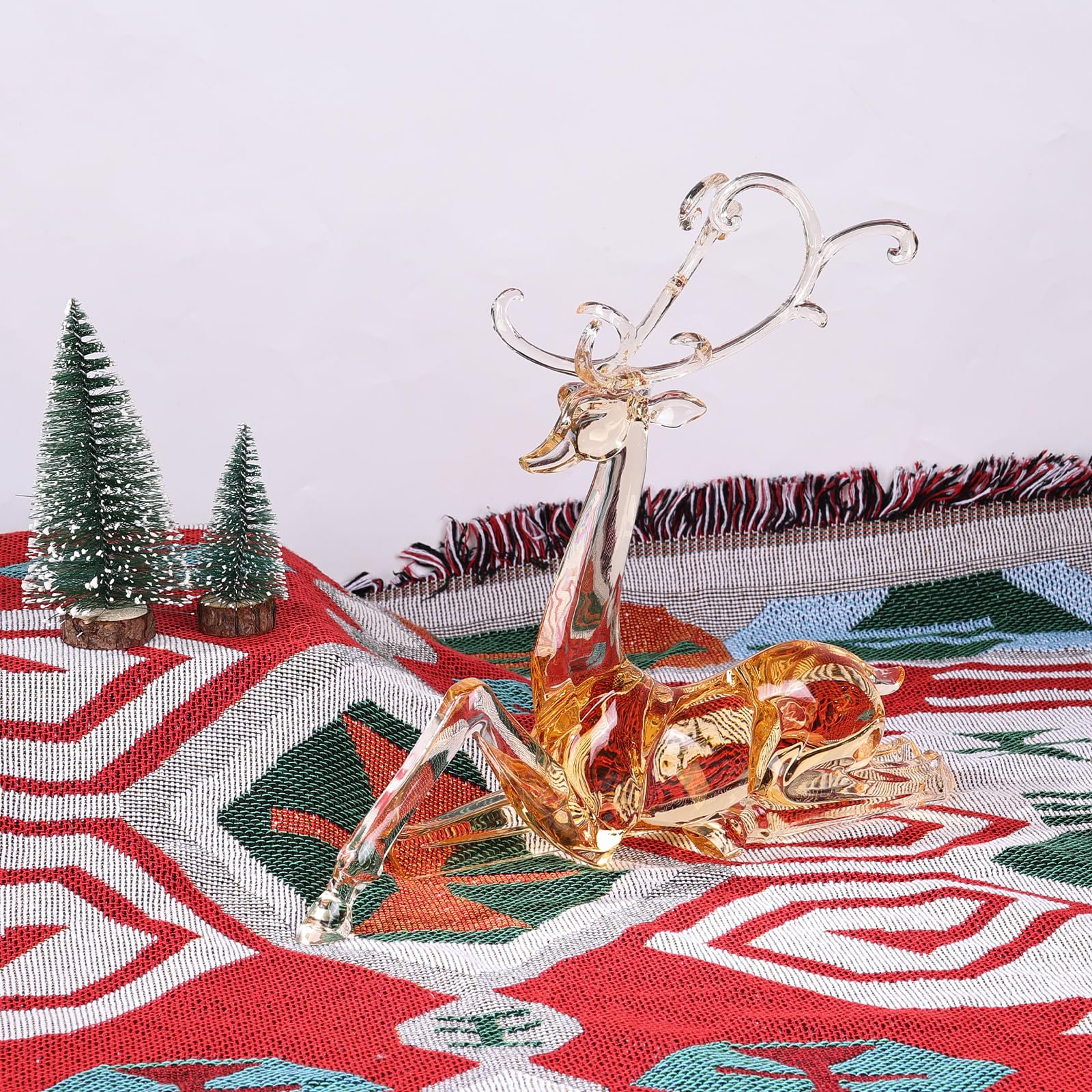 18" Tall Acrylic Christmas Reindeer Figurine - Elegant Clear Large Reindeer Ornaments for Christmas Indoor Decor, Holiday Centerpiece, Living Room, Fireplace, Table Display (Gold Standing Reindeer)