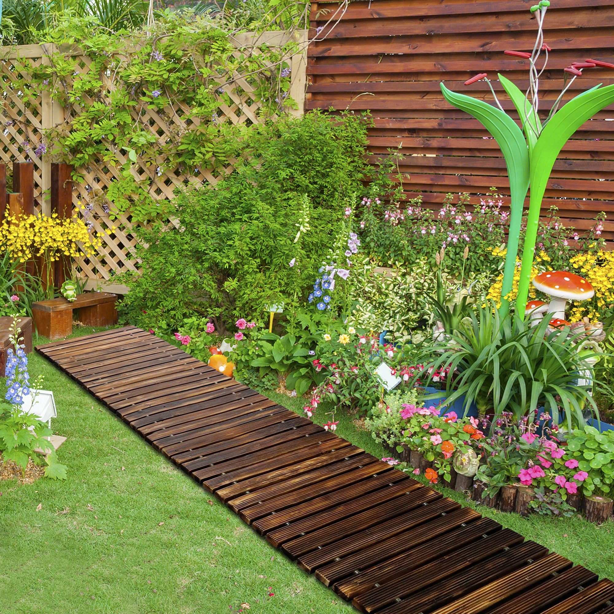 RELIANCER 8' Wooden Garden Pathway,Outdoor Roll Out Cedar Straight Walkway,Patio Path Decorative Garden Boardwalk Walkways,Weather-Resistant Roll Up Beach Wood Road Floor,Wedding Party Pathways
