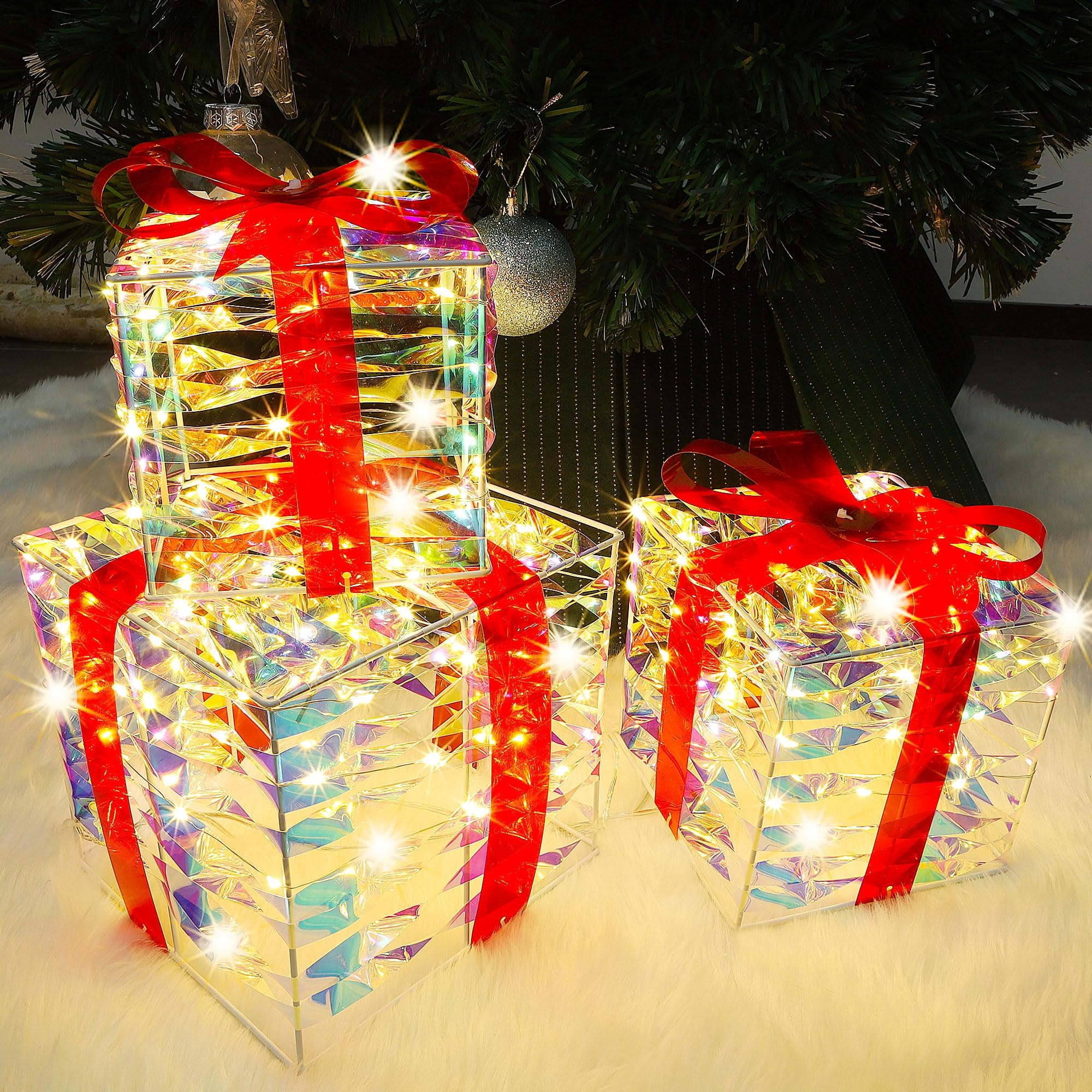 Lulu Home Christmas Lighted Boxes, Set of 3 60 LED Light Up Decor Outdoor, Light Up Christmas Boxes Present Decorations Outdoor Yard