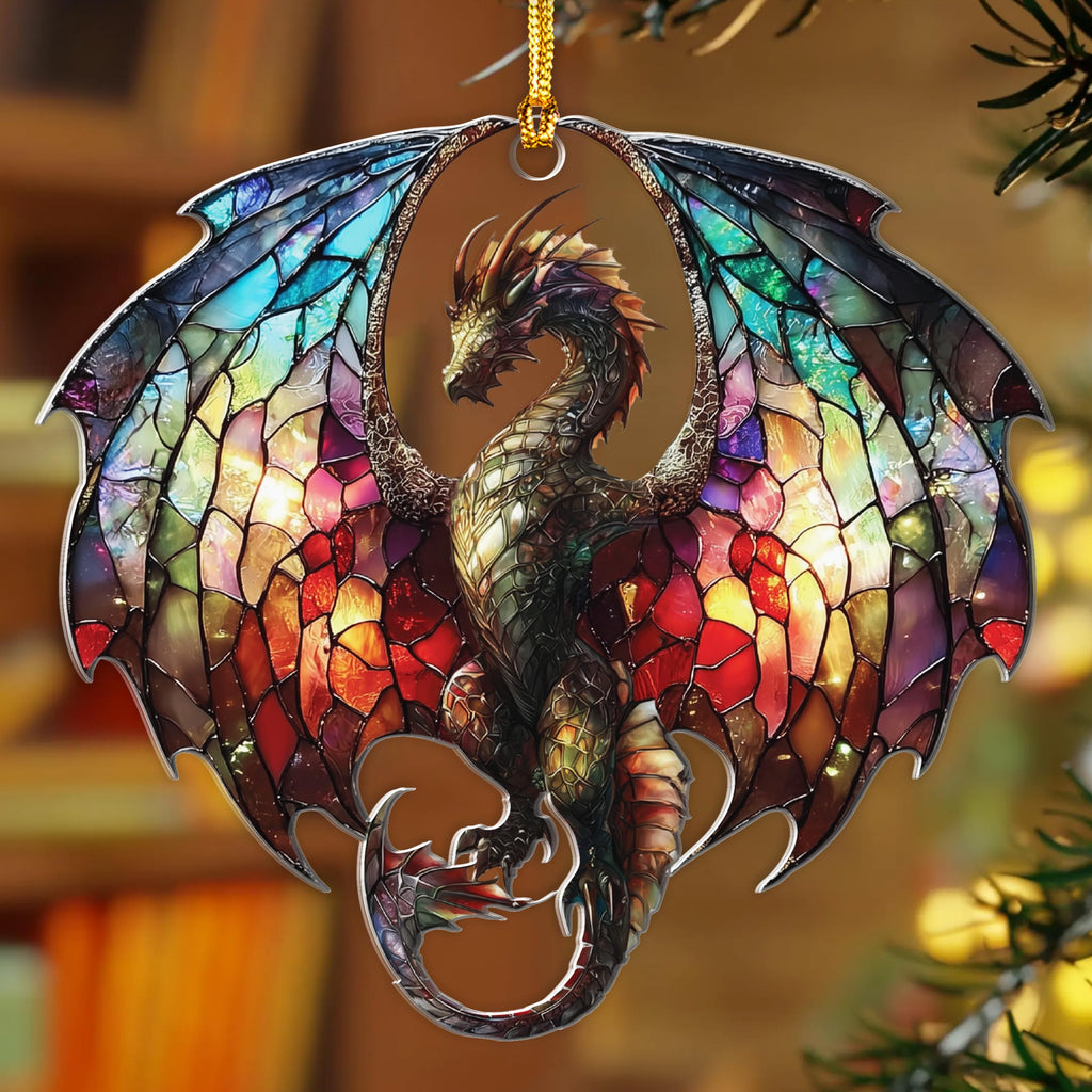 Dragon Stained Glass Ornament - Christmas Ornaments 2025 - Dragon Suncatcher for Christmas Tree Decorations - Dragons Gifts for Men, Women - Gothic Christmas Ornaments - New Year Gift