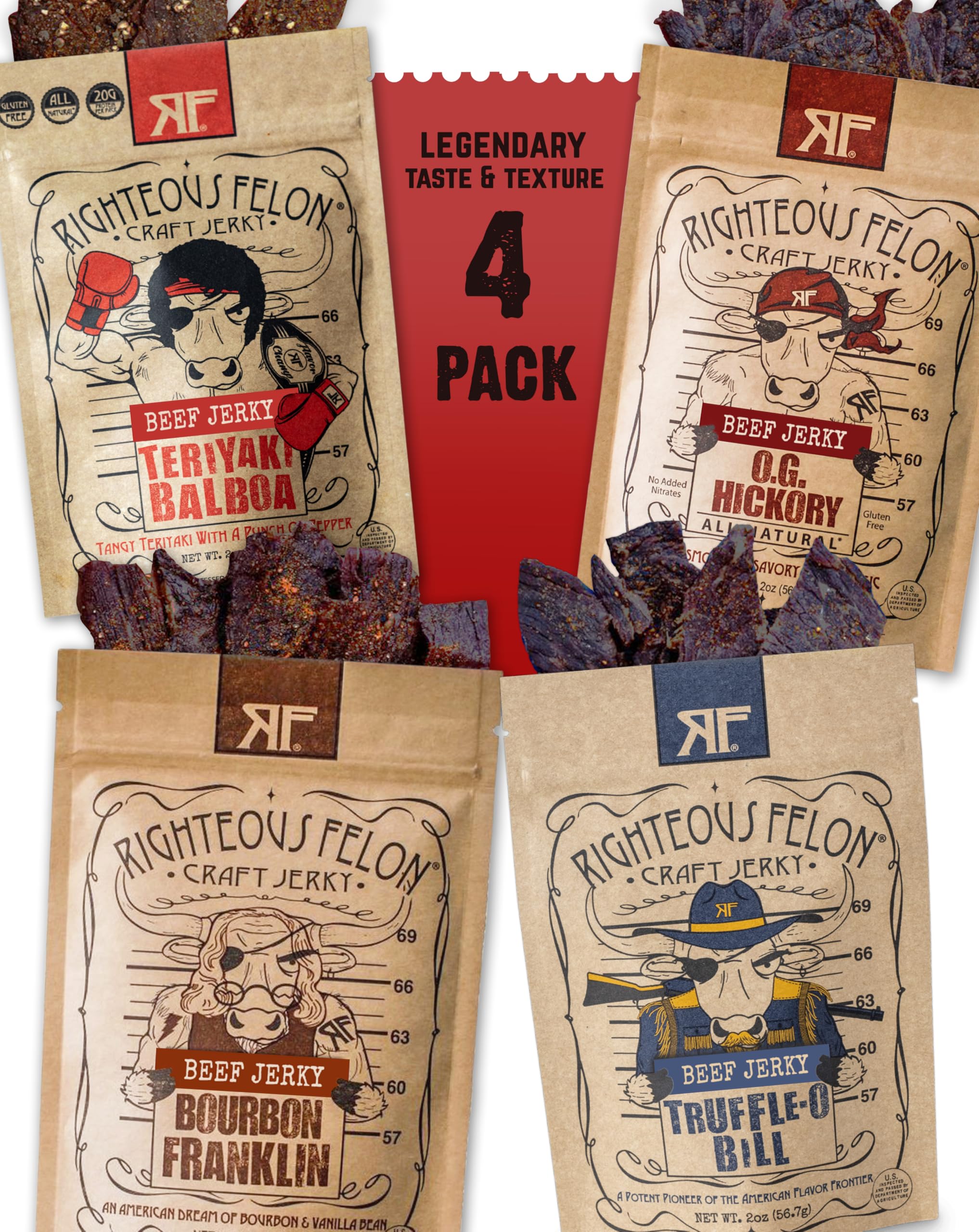 Righteous Felon Beef Jerky & Meat Sticks Variety Pack - Father's Day Jerky Sampler for Dad - Gluten Free Beef Jerky Snack Packs - High Protein, Keto, Low Sugar - Gifts for Men - 11 Pack Sampler