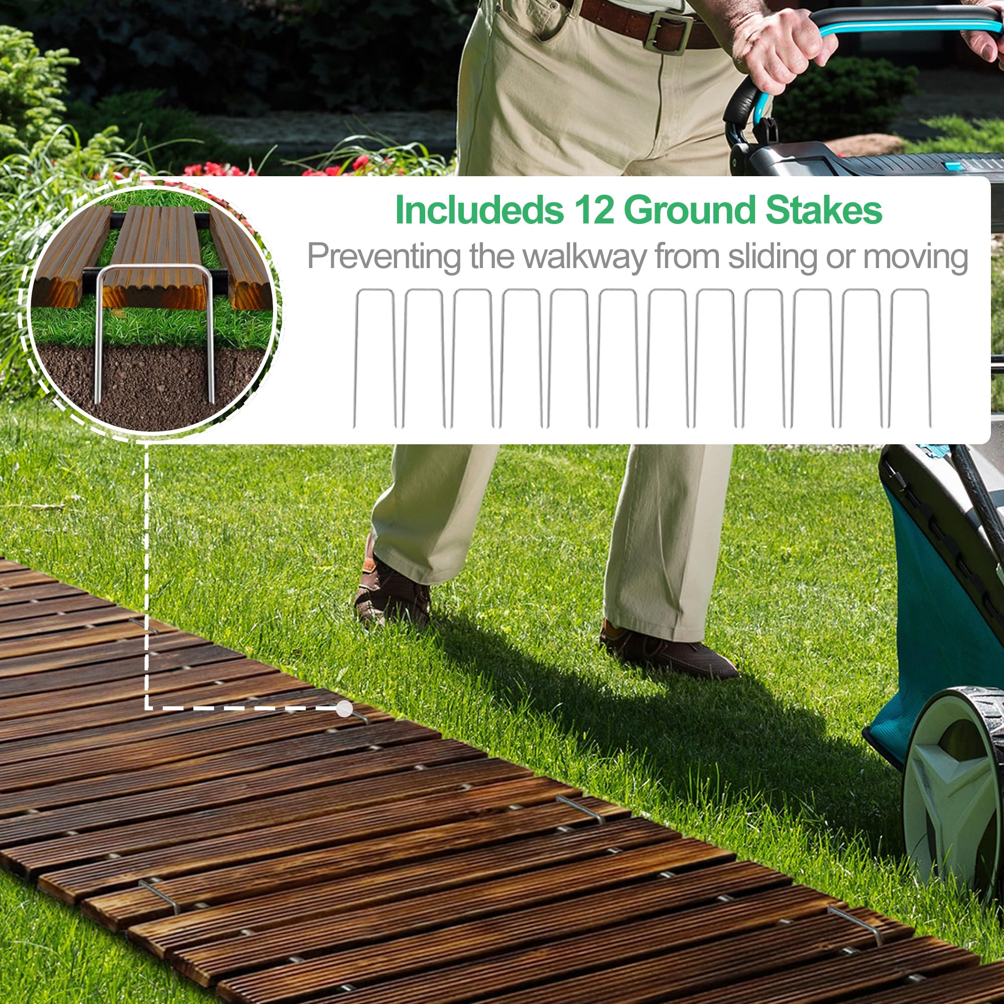 RELIANCER 8' Wooden Garden Pathway,Outdoor Roll Out Cedar Straight Walkway,Patio Path Decorative Garden Boardwalk Walkways,Weather-Resistant Roll Up Beach Wood Road Floor,Wedding Party Pathways