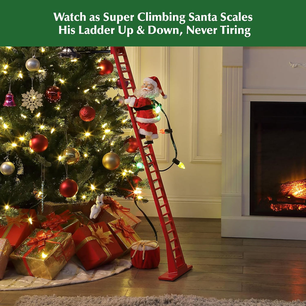 Mr. Christmas Super Climber Musical Animated Christmas Decoration, 42 Inches, Plush White Santa Claus