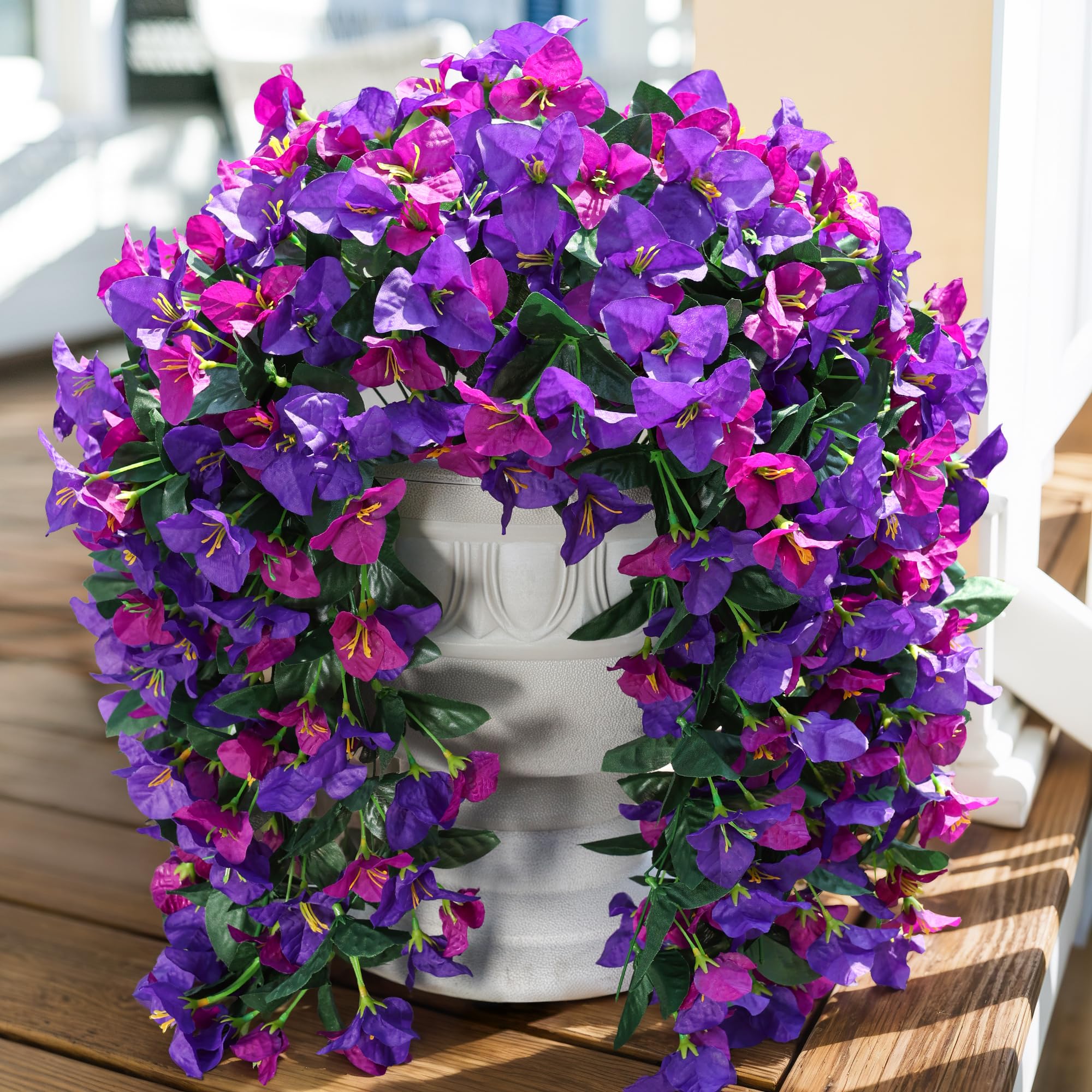Artificial Bougainvillea Faux Flowers Plants for Outdoors Outside Fall Autumn Decor, 2 PCS Silk Trailing Vines UV Resistant Realistic Orange Fake Flowers for Planter Front Door Porch Patio Balcony