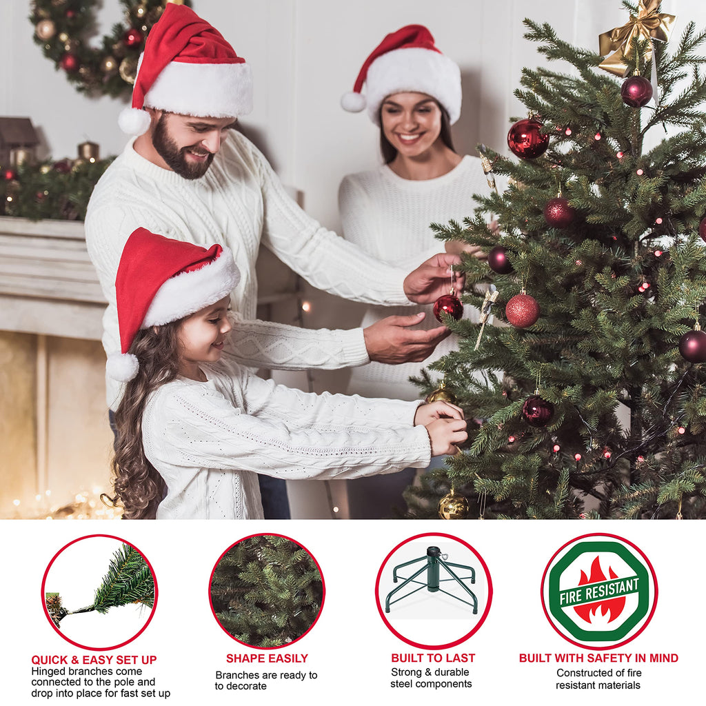 Puleo International 7.5ft Pre-Lit Aspen Fir Artificial Christmas Tree with 700 Clear Lights, 1319 Realistic Dense Branch Tips, Easy Setup Artificial Trees with Sturdy Metal Stand