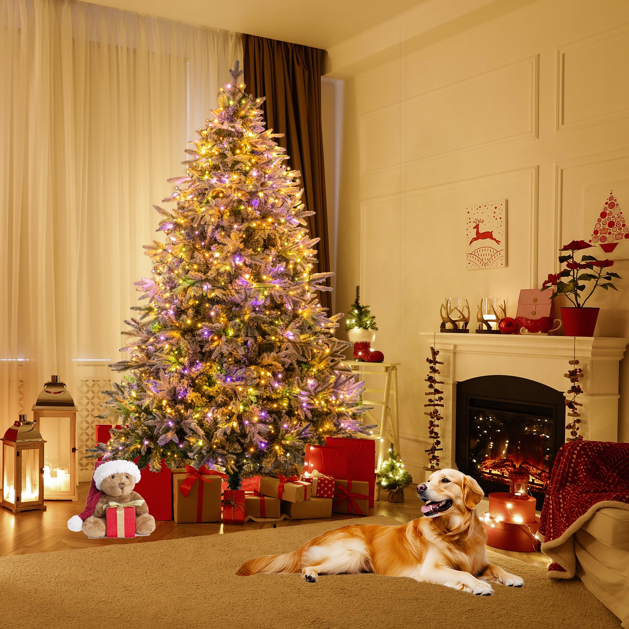 Sunnyglade 4ft Artificial Christmas Tree with 240 LED Lights (Not pre-lit), Xmas Tree Full Tree with 300 Branch Tips & 11 Modes Light, RGB & Warm White Light, Foldable Stand for Home, Party Decor