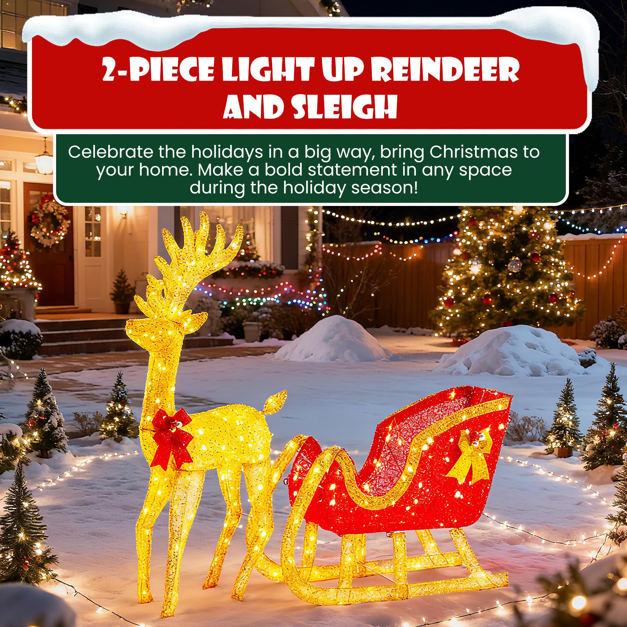 DUMOS 2-Piece Lighted Penguin Family Lovely Outdoor Christmas Decoration, Pop up Holiday Decor with 150 LED Lights for Yard, Garden, Storefront, White&Blue