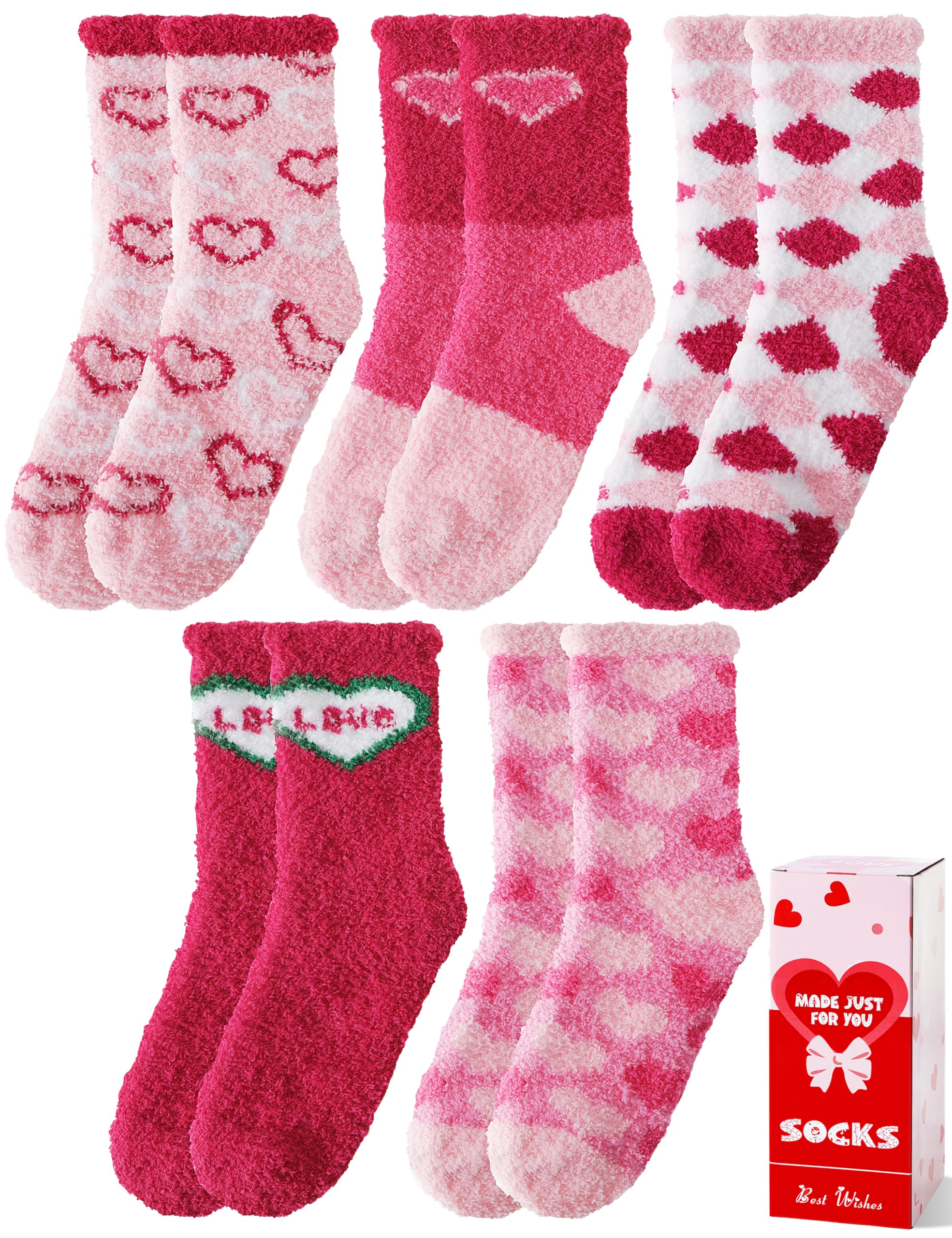 Womens Fuzzy Socks Warm Fluffy Cozy Winter Slipper Thick Fleece Heart Socks 5 Pairs