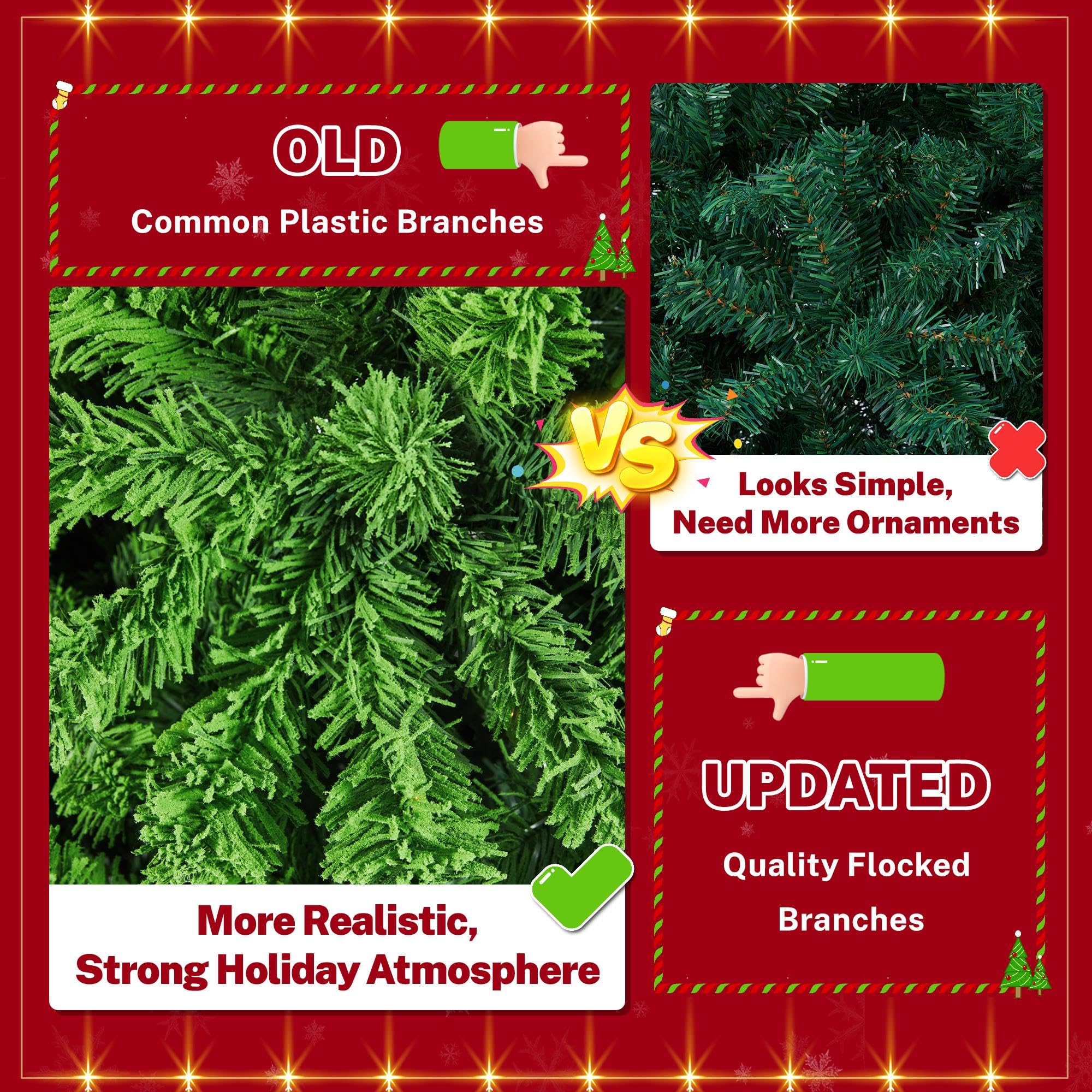Yaheetech 6ft Snow Flocked Pre-lit Christmas Tree with 250 Warm White Lights, 820 Lush Branch Tips & Quick-Assembly Hinged Design, Full Artificial Xmas Tree for Winter Holiday Décor, Green & White