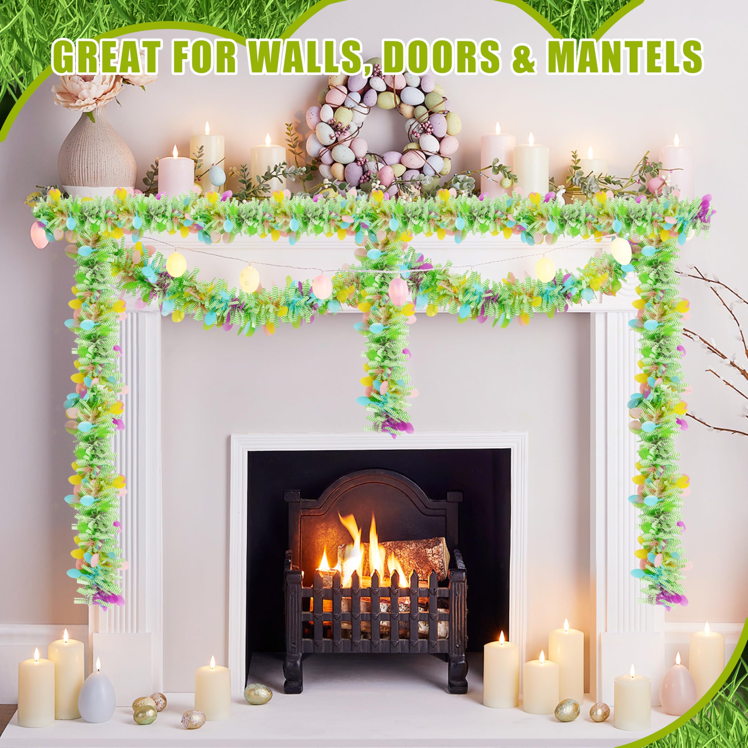 50FT St. Patrick's Day Tinsel Garland Shamrock Hat Green Gold Metallic Tinsel Twist Garland for Irish Saint Patricks Day Party Home Decor Indoor Outdoor Decoration