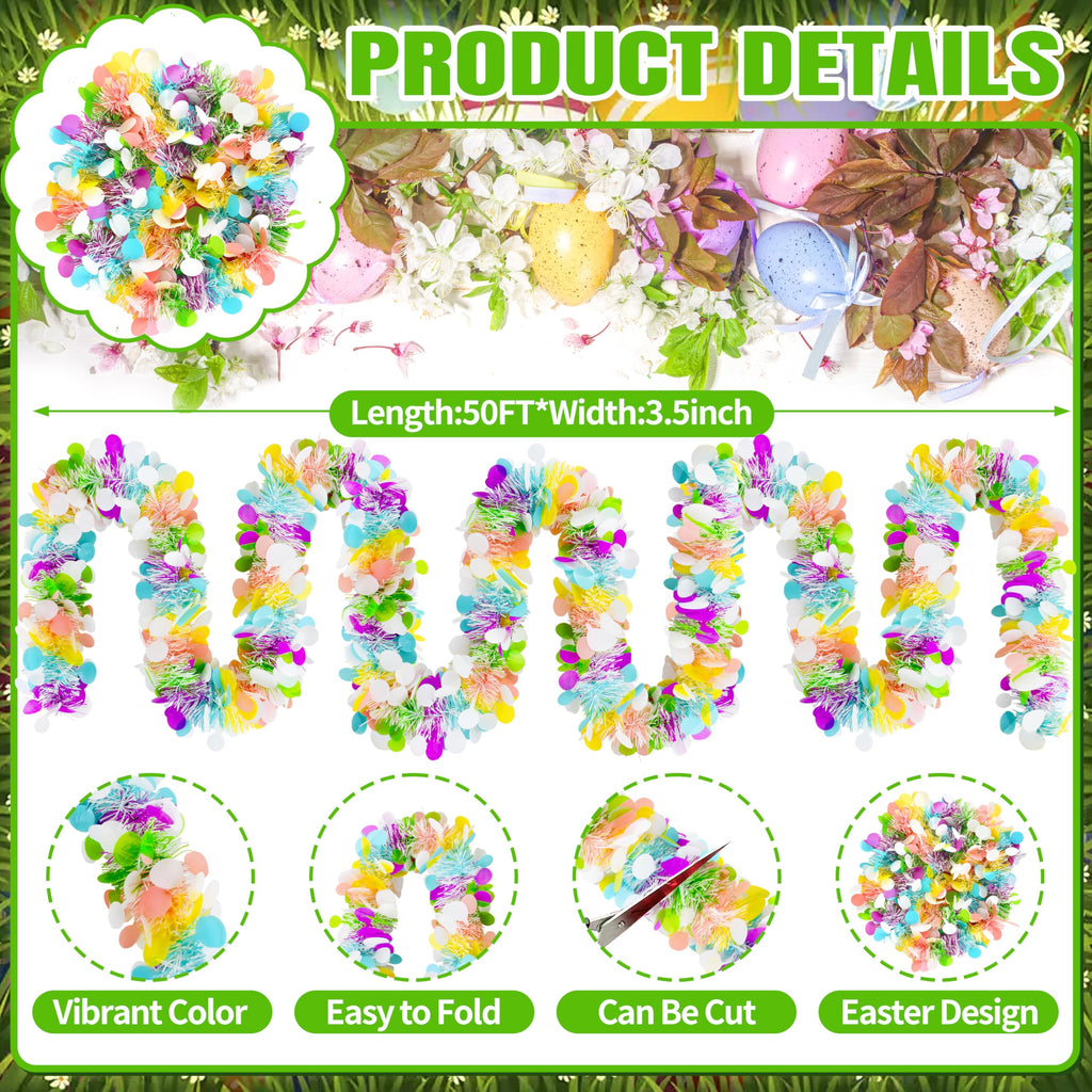50FT St. Patrick's Day Tinsel Garland Shamrock Hat Green Gold Metallic Tinsel Twist Garland for Irish Saint Patricks Day Party Home Decor Indoor Outdoor Decoration