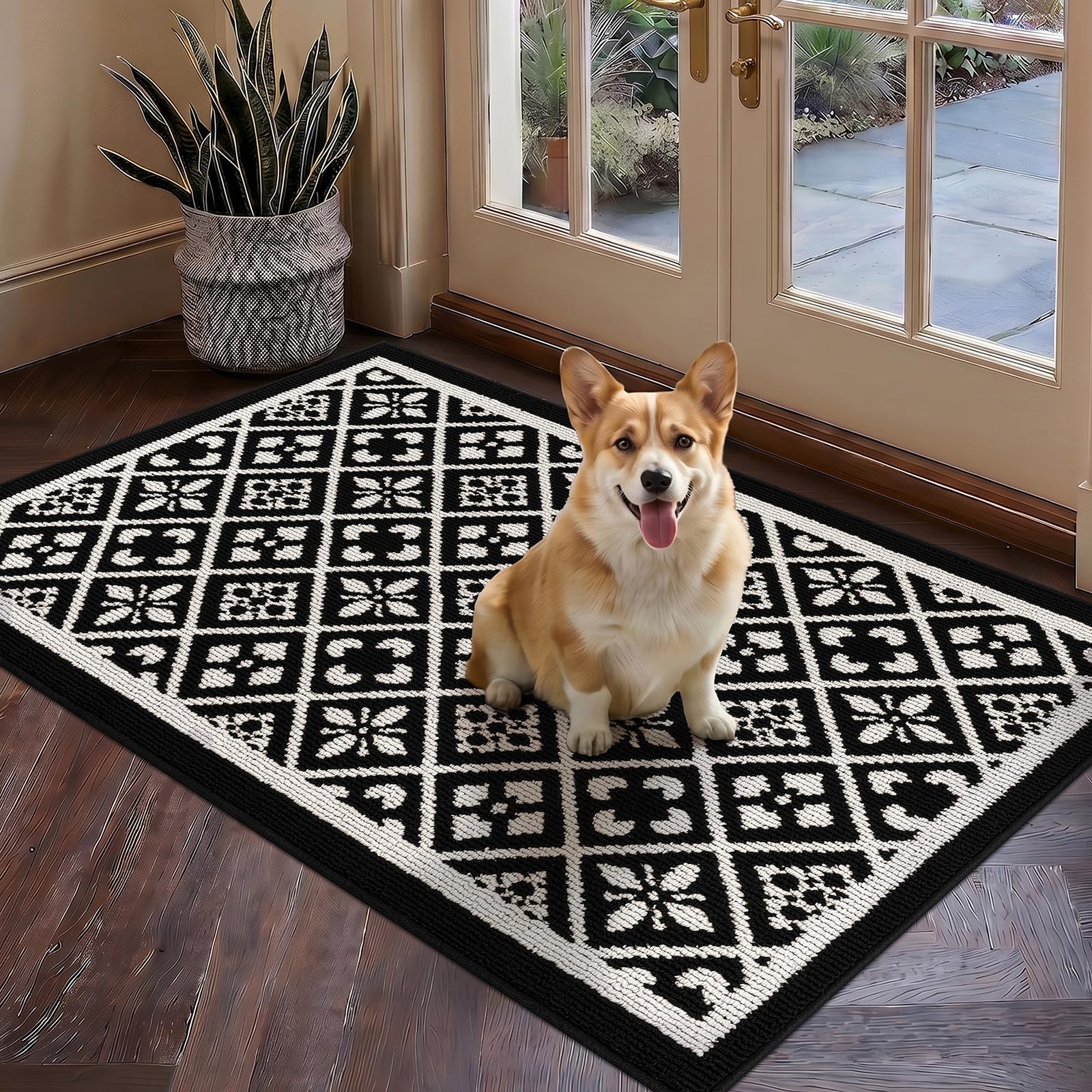 Ileading Christmas Entrance Door Mat, Absorbent Dog Mats for Muddy Paws, Low-Profile Small Red Xmas Decor Kitchen Runner Rug with Non-Slip Backing, Machine Washable Entryway Welcome Mat(Red 24"X36")