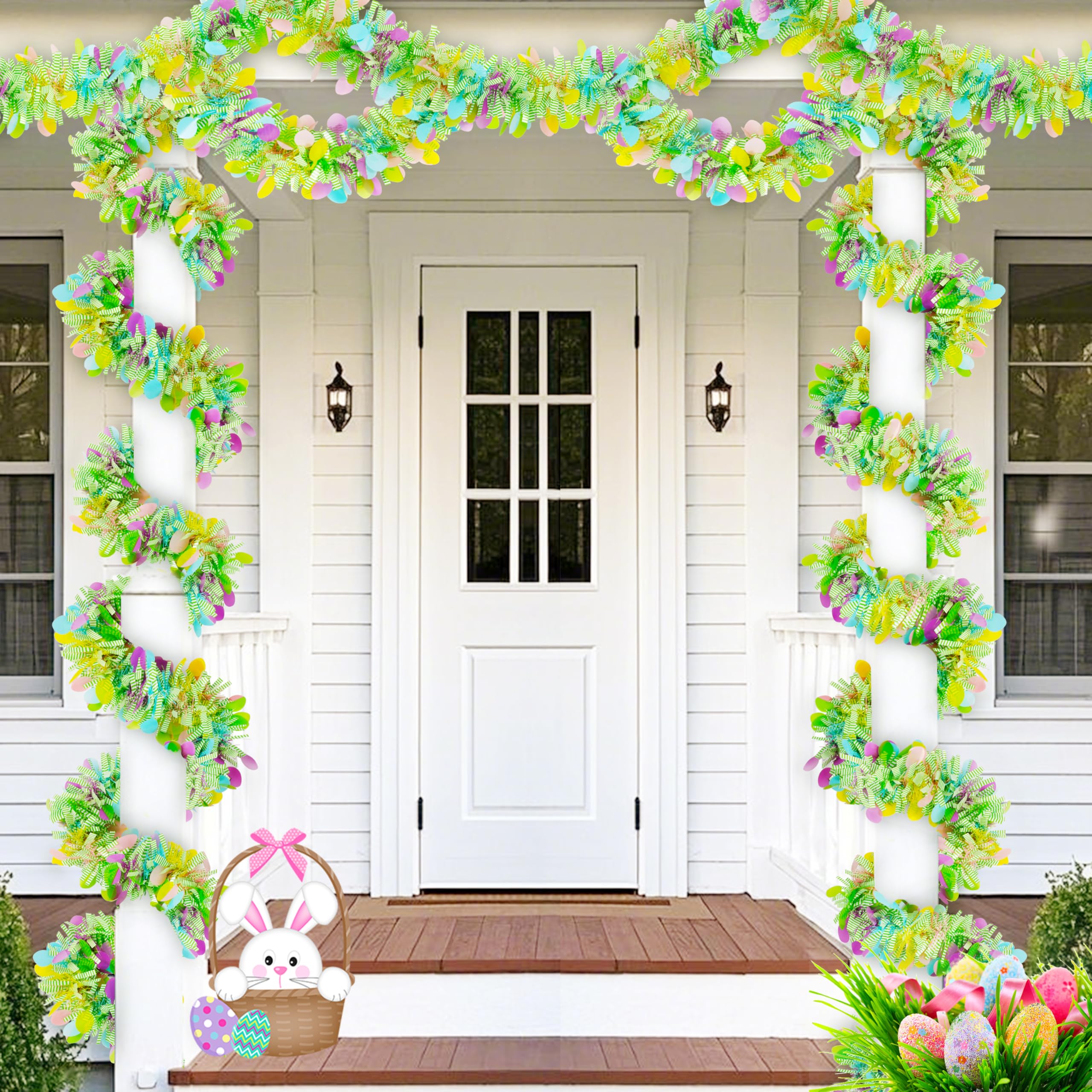50FT St. Patrick's Day Tinsel Garland Shamrock Hat Green Gold Metallic Tinsel Twist Garland for Irish Saint Patricks Day Party Home Decor Indoor Outdoor Decoration