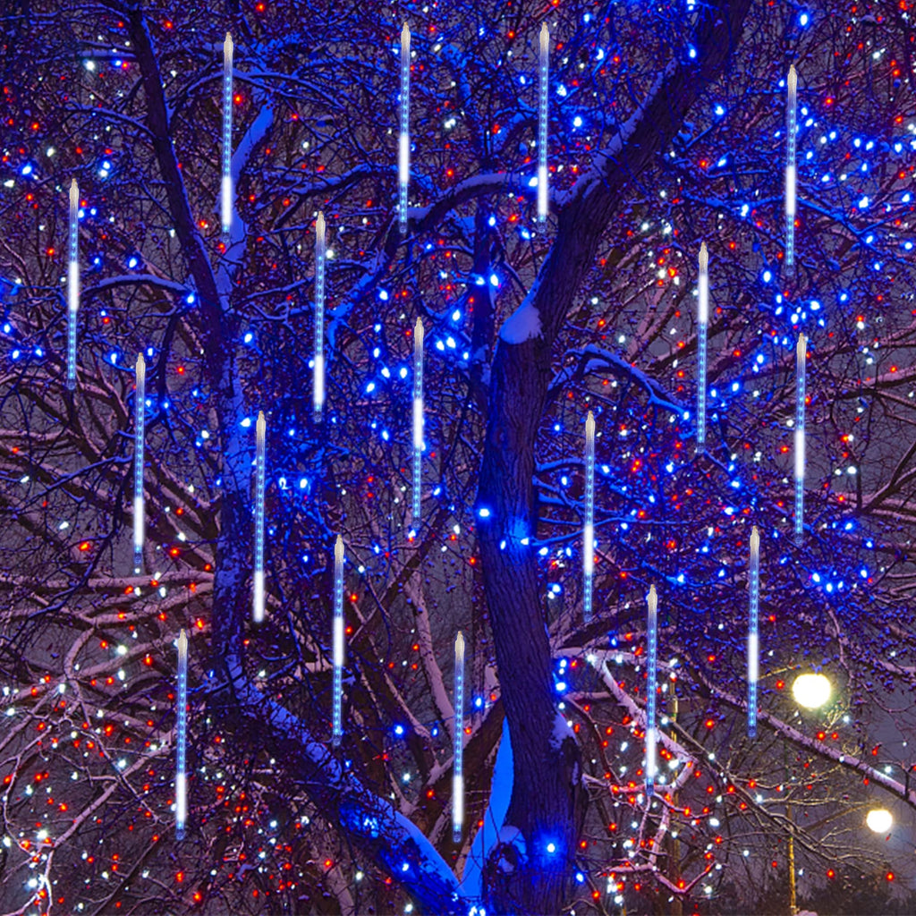 Meteor Outdoor Icicle Lights - 12 Inch, 288 LED, Snow Falling, Connectable, Red & Green, Xmas Wedding Party Tree Decor