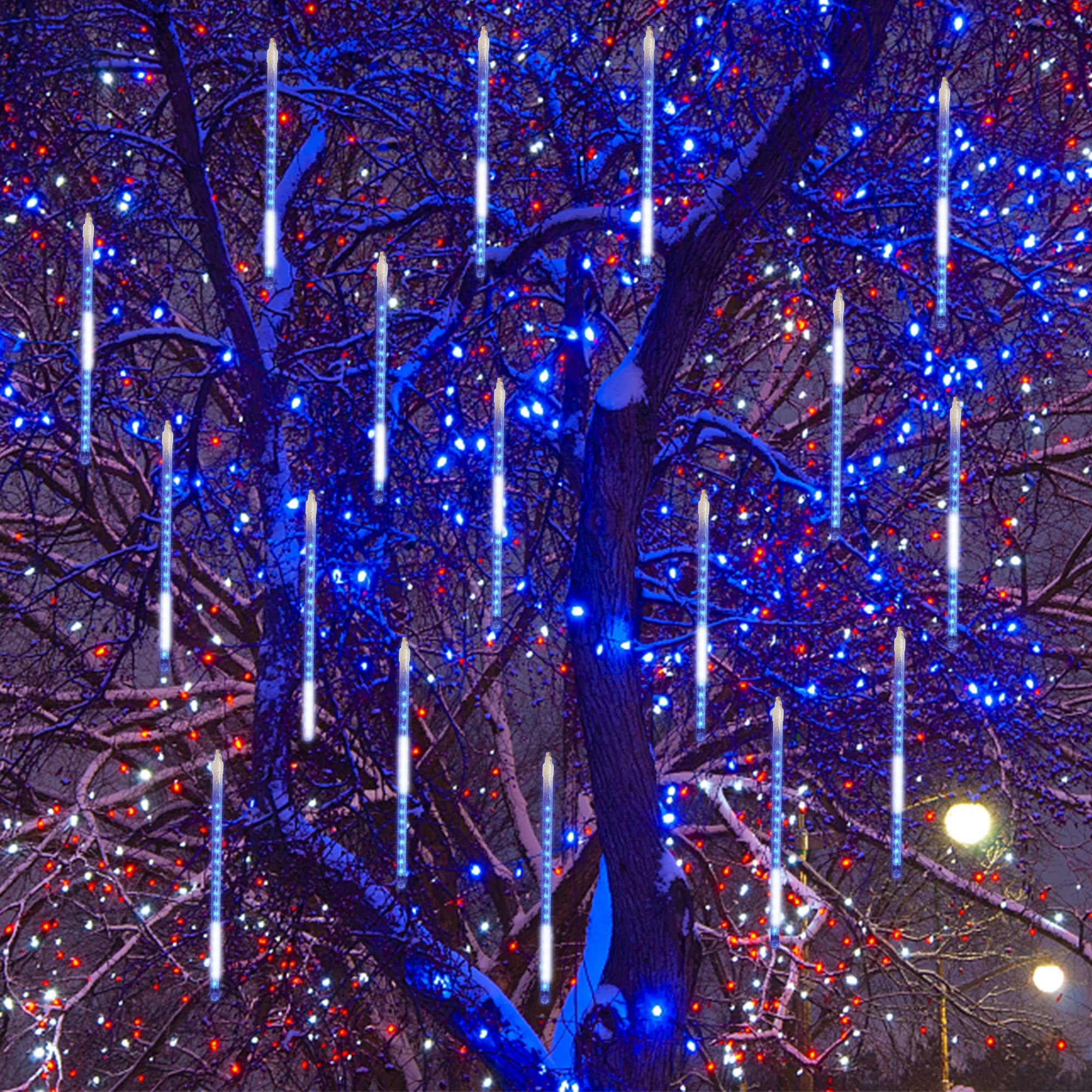 Meteor Outdoor Icicle Lights - 12 Inch, 288 LED, Snow Falling, Connectable, Red & Green, Xmas Wedding Party Tree Decor