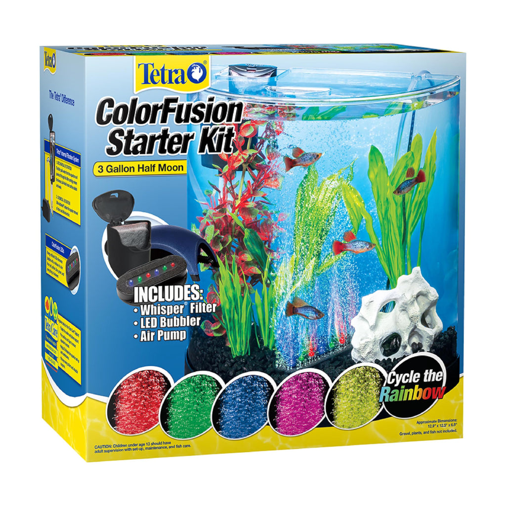 Tetra Bubbling LED Aquarium Kit 1 Gallon, Hexagon Shape, With Color-Changing Light Disc