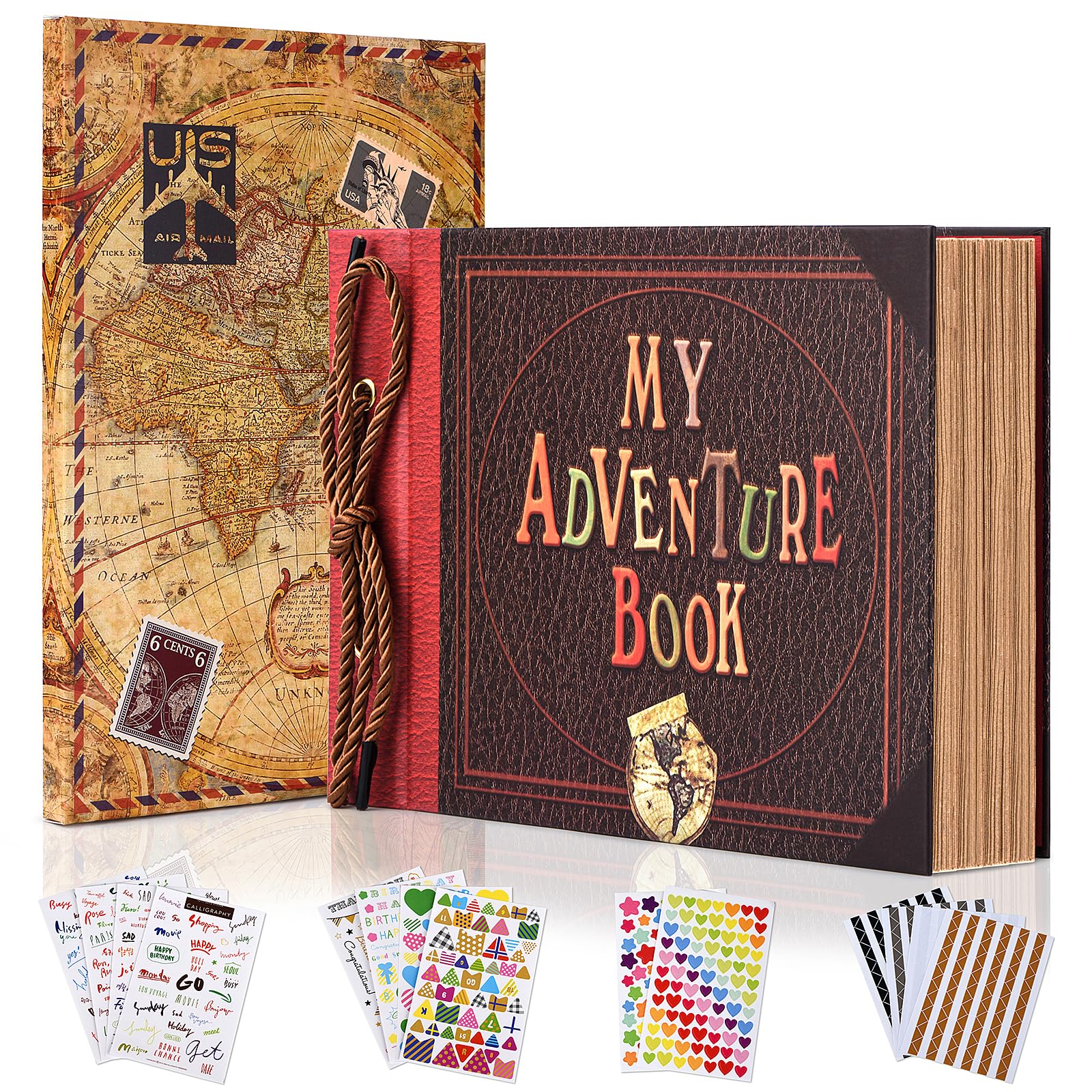 Our Adventure Book Retro Vintage, DIY Scrapbook Photo Album Travel Diary, Multipurpose Guestbook Memory Journal, Ideal Gift for Wedding Anniversary Travel Baby Friends Souvenir Keepsake