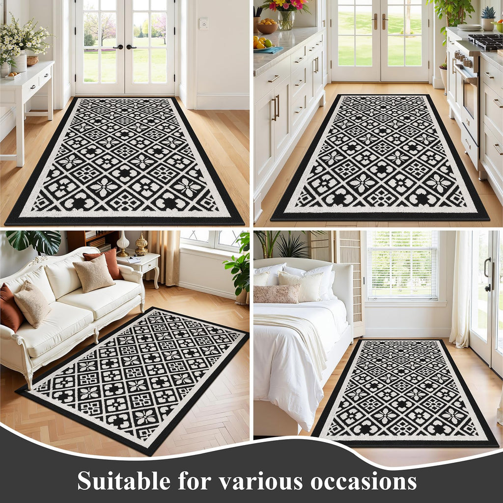 Ileading Christmas Entrance Door Mat, Absorbent Dog Mats for Muddy Paws, Low-Profile Small Red Xmas Decor Kitchen Runner Rug with Non-Slip Backing, Machine Washable Entryway Welcome Mat(Red 24"X36")