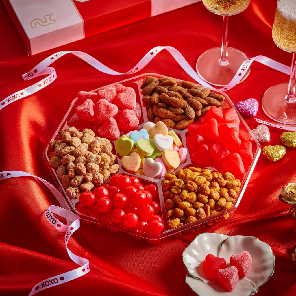 NUT CRAVINGS - Fathers Day Treats, Gift For Dad, Mixed Nuts Heart Shaped Gift Basket, Love in A Box (6 Assortments, 2 LB) Romantic Food Arrangement, Healthy Snack Care Package, Food Assortments