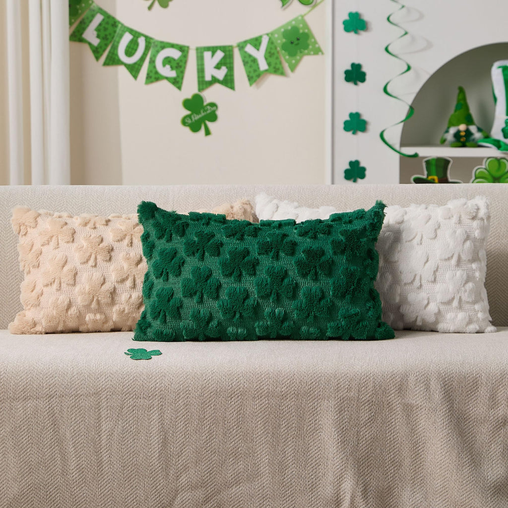 DFXSZ St Patricks Day Pillow Covers 18x18 inch Set of 2 St Patricks Day Decorations Green Shamrock Soft Plush Faux Fur Jacquard Throw Pillows for Bedroom Sofa Holiday Festivals Home Decor PTK021A18