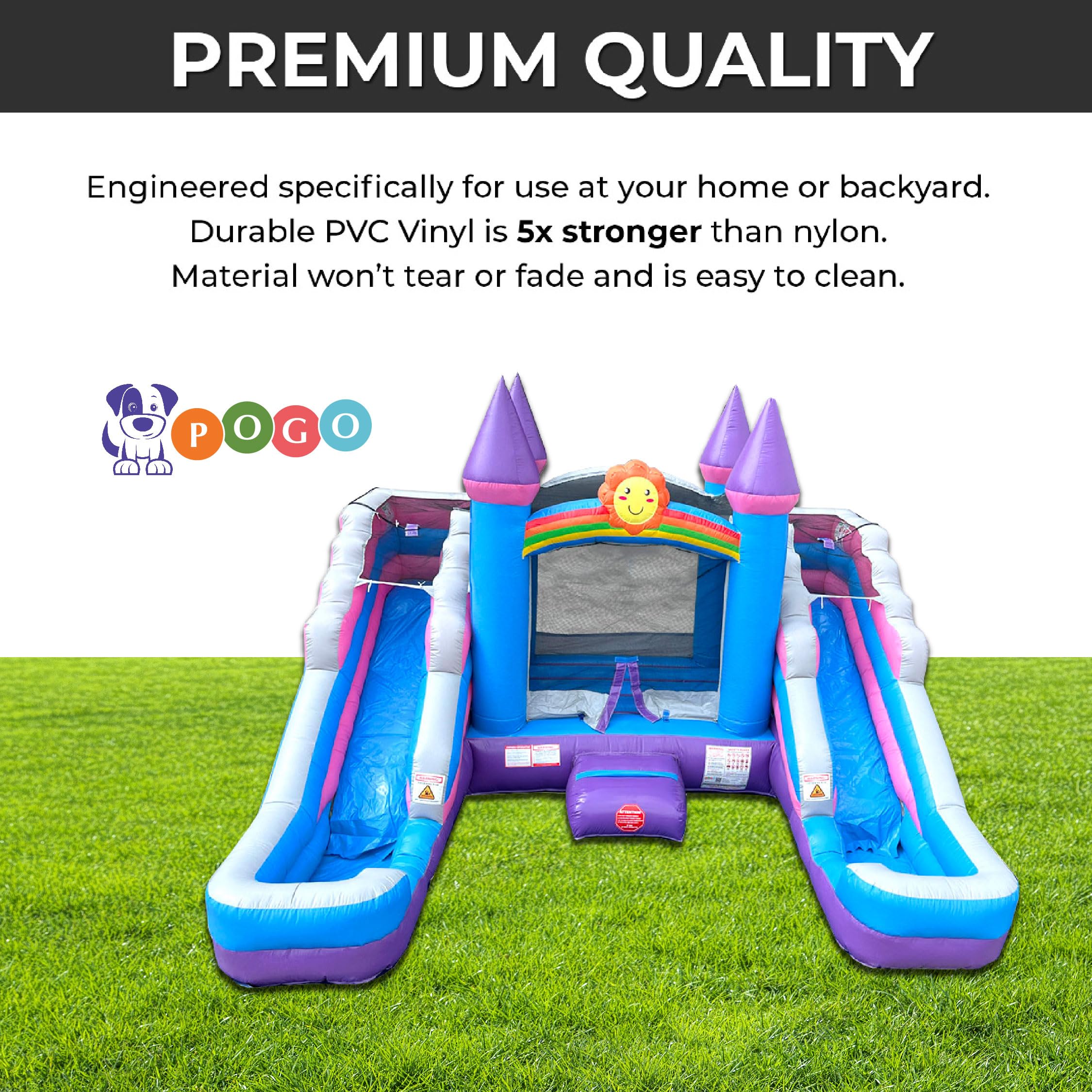 Crossover Tropical Double Water Slide Bounce House Combo, 16.5 x 15 x 11 Foot, PVC Vinyl Inflatable Bouncy House for Kids, Wet or Dry Slides, with Stakes, Storage Bag and 1 HP Blower