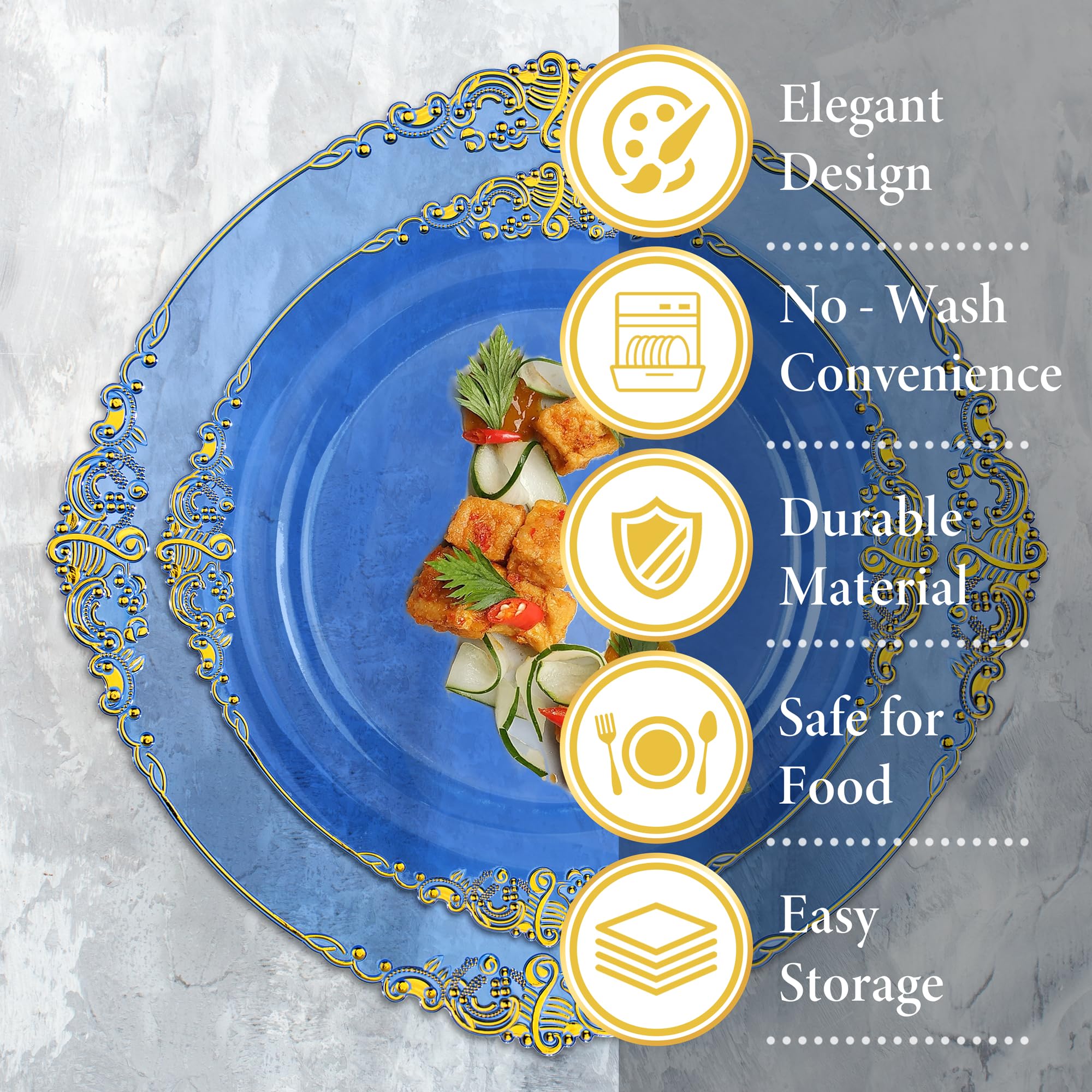 Nervure 175PCS Clear Blue Plastic Plates - Plastic Dinnerware Set Include 25Dinner Plates, 25Dessert Plates, 25Cups, 25Forks, 25Knives, 25Spoons, 25Napkins Perfect for Wedding & Party
