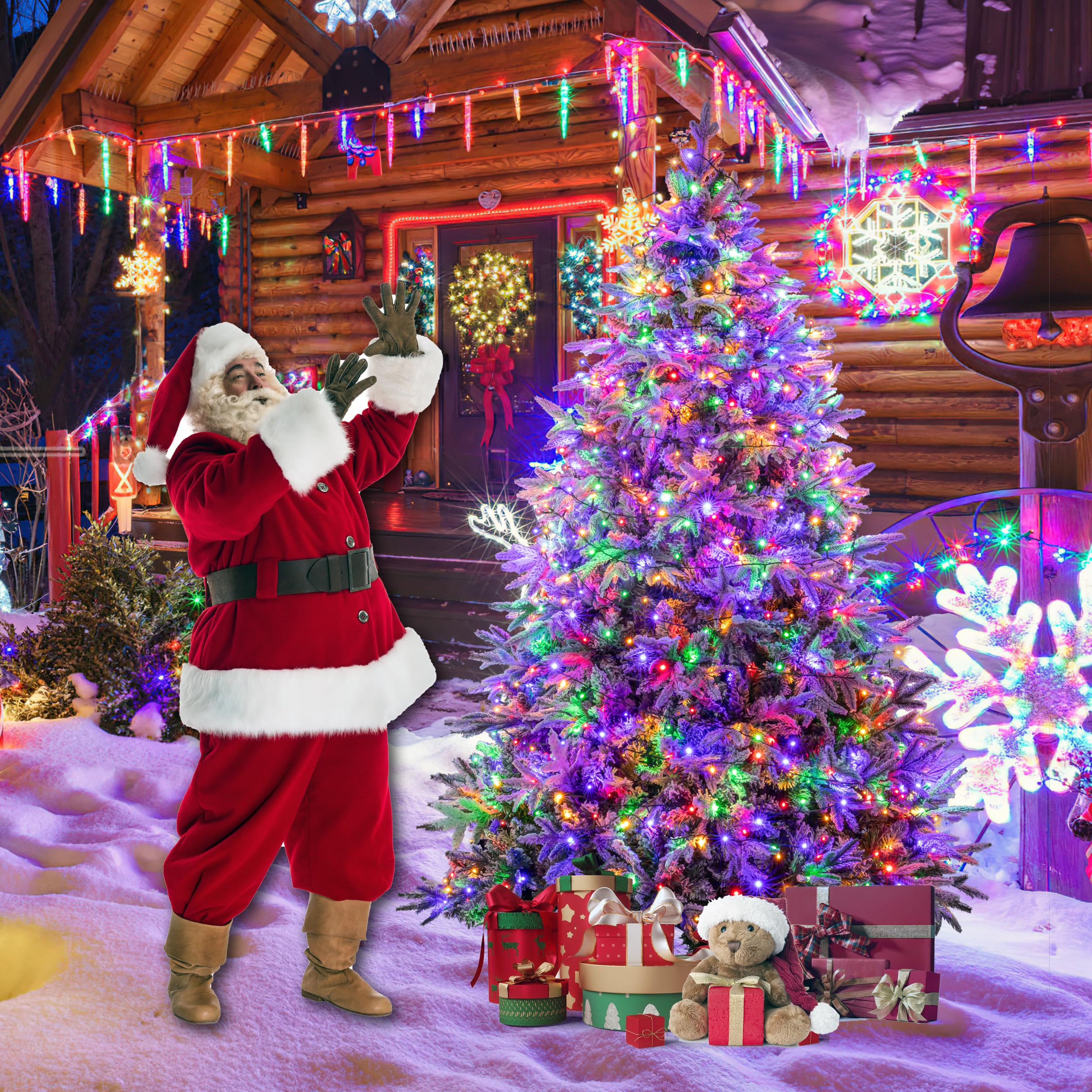 Sunnyglade 4ft Artificial Christmas Tree with 240 LED Lights (Not pre-lit), Xmas Tree Full Tree with 300 Branch Tips & 11 Modes Light, RGB & Warm White Light, Foldable Stand for Home, Party Decor