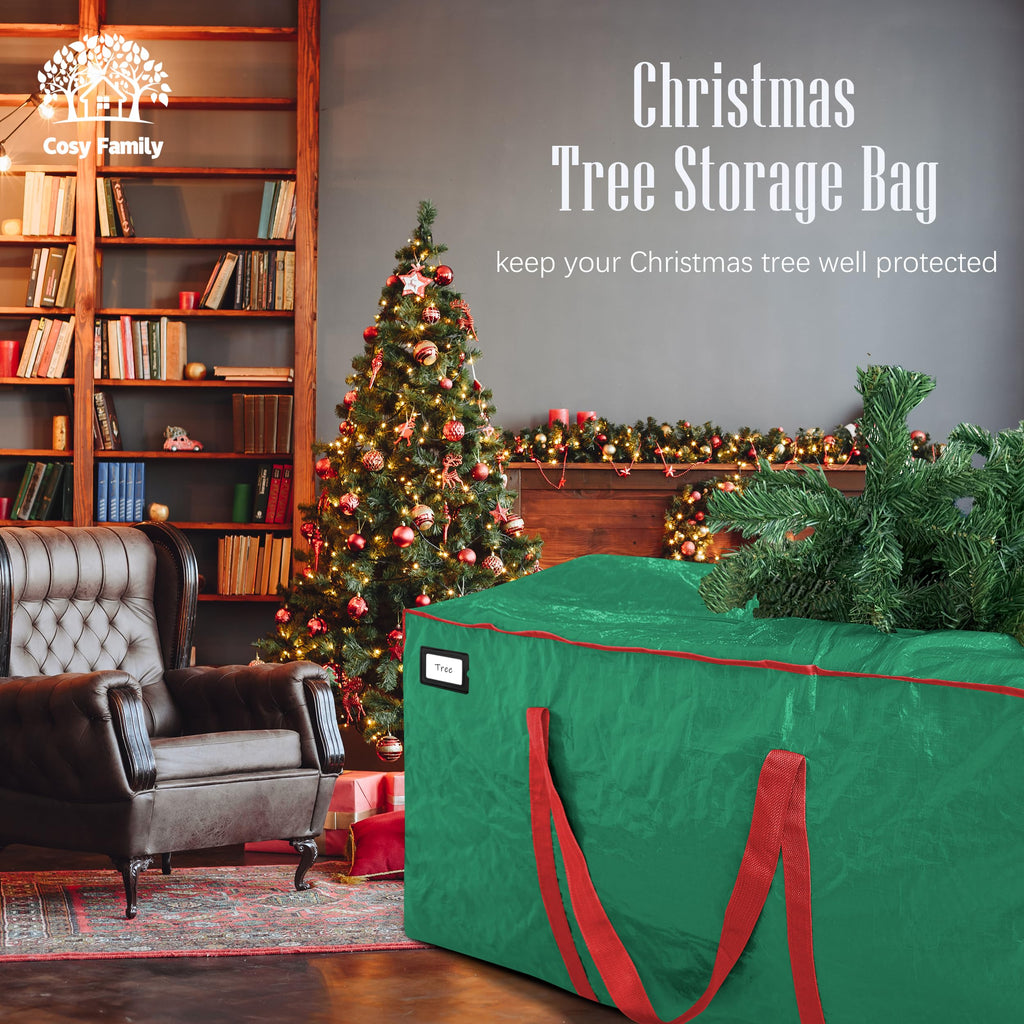 Cosy Family 7.5 ft Christmas Tree Storage Bag - Durable Heavy Duty Extra Large Artificial Xmas Holiday Tree Bag with Reinforced Handles and Dual Zippers Wide Opening - Red