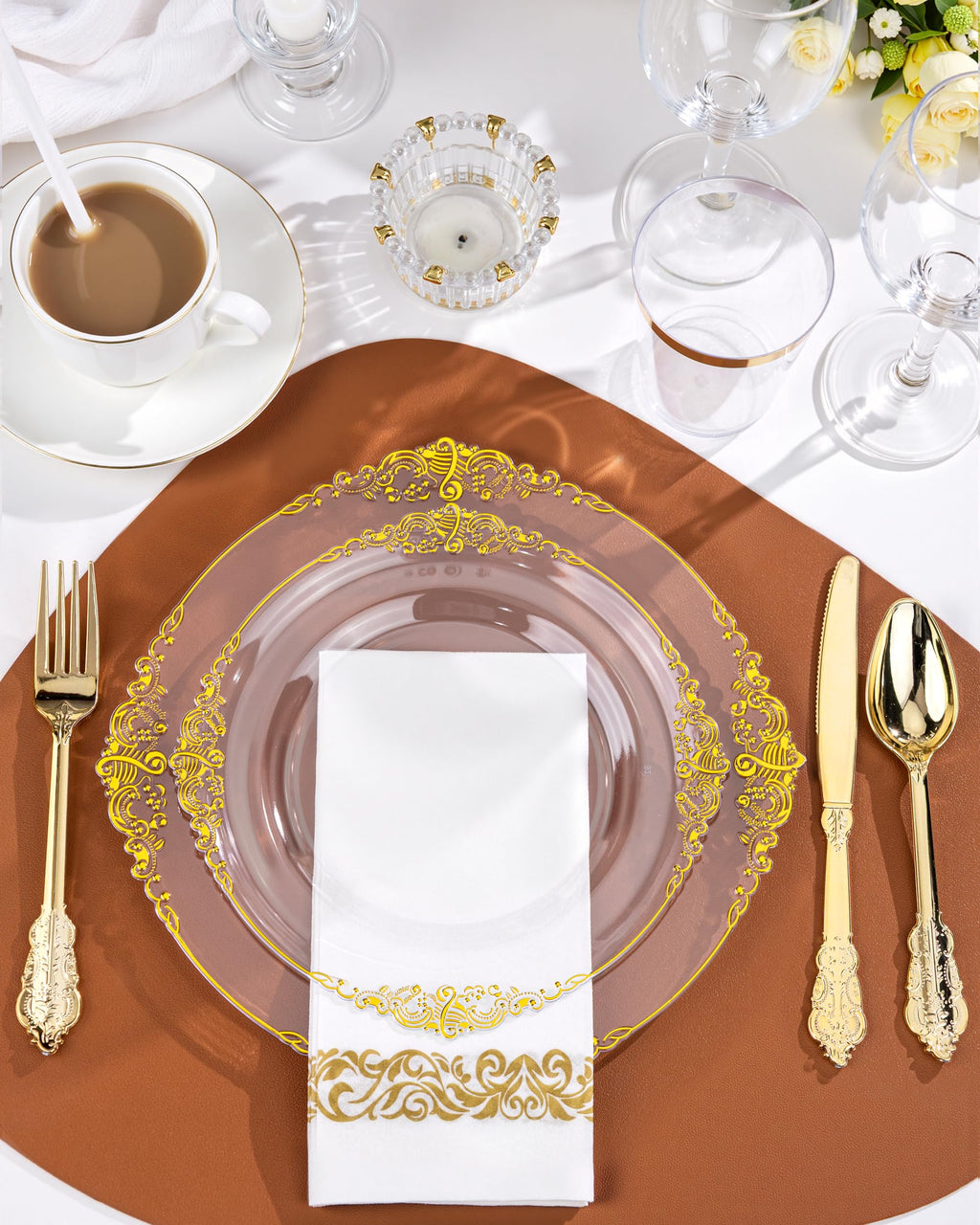 Nervure 175PCS Clear Blue Plastic Plates - Plastic Dinnerware Set Include 25Dinner Plates, 25Dessert Plates, 25Cups, 25Forks, 25Knives, 25Spoons, 25Napkins Perfect for Wedding & Party