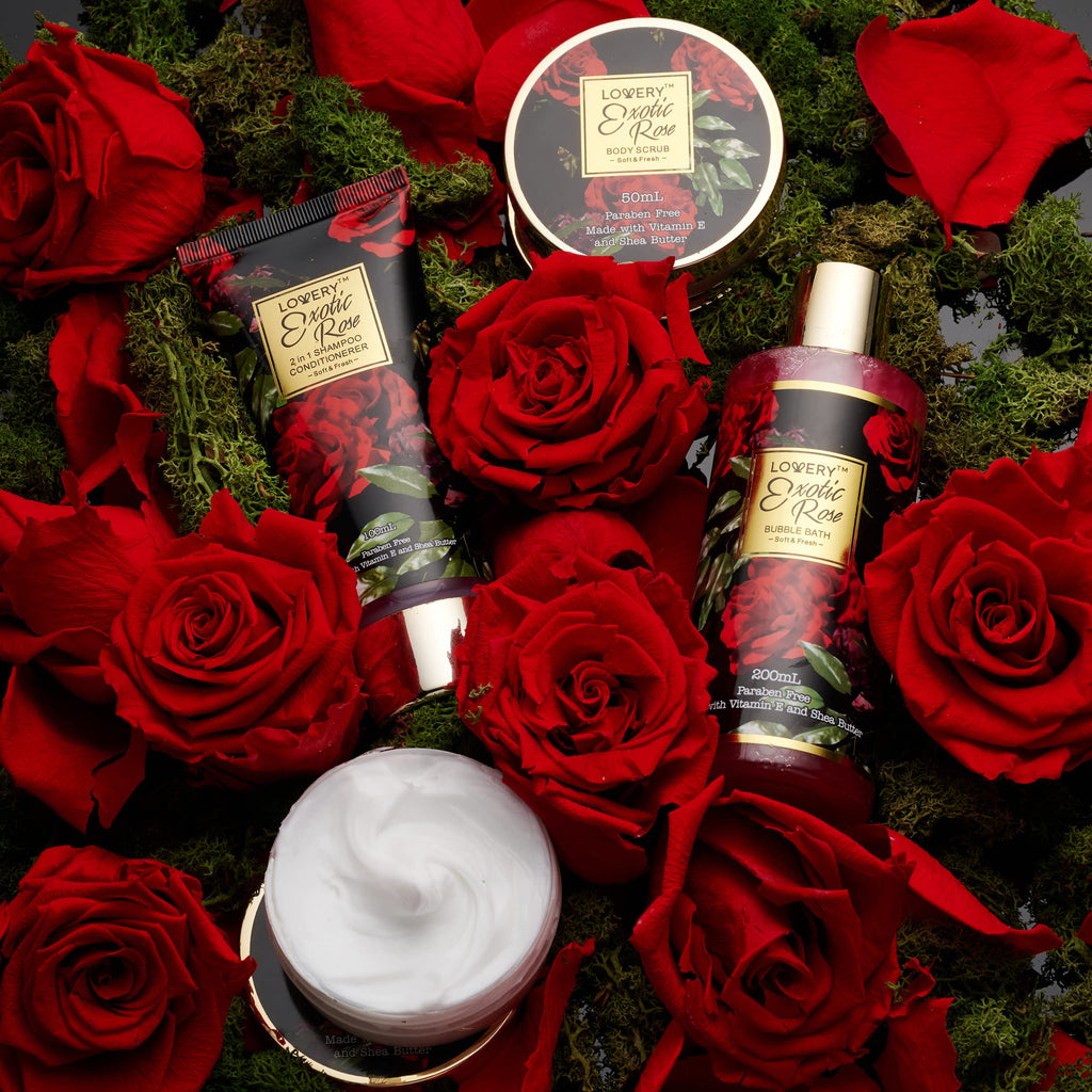Mothers Day Gifts from Daughter and Son, Spa Bath and Body Gift Set, Exotic Rose Gift Basket for Women & Men, Thank You, Birthday, Mom, Personalized Gifts with Body Scrub, Bubble Bath, Lotion & More