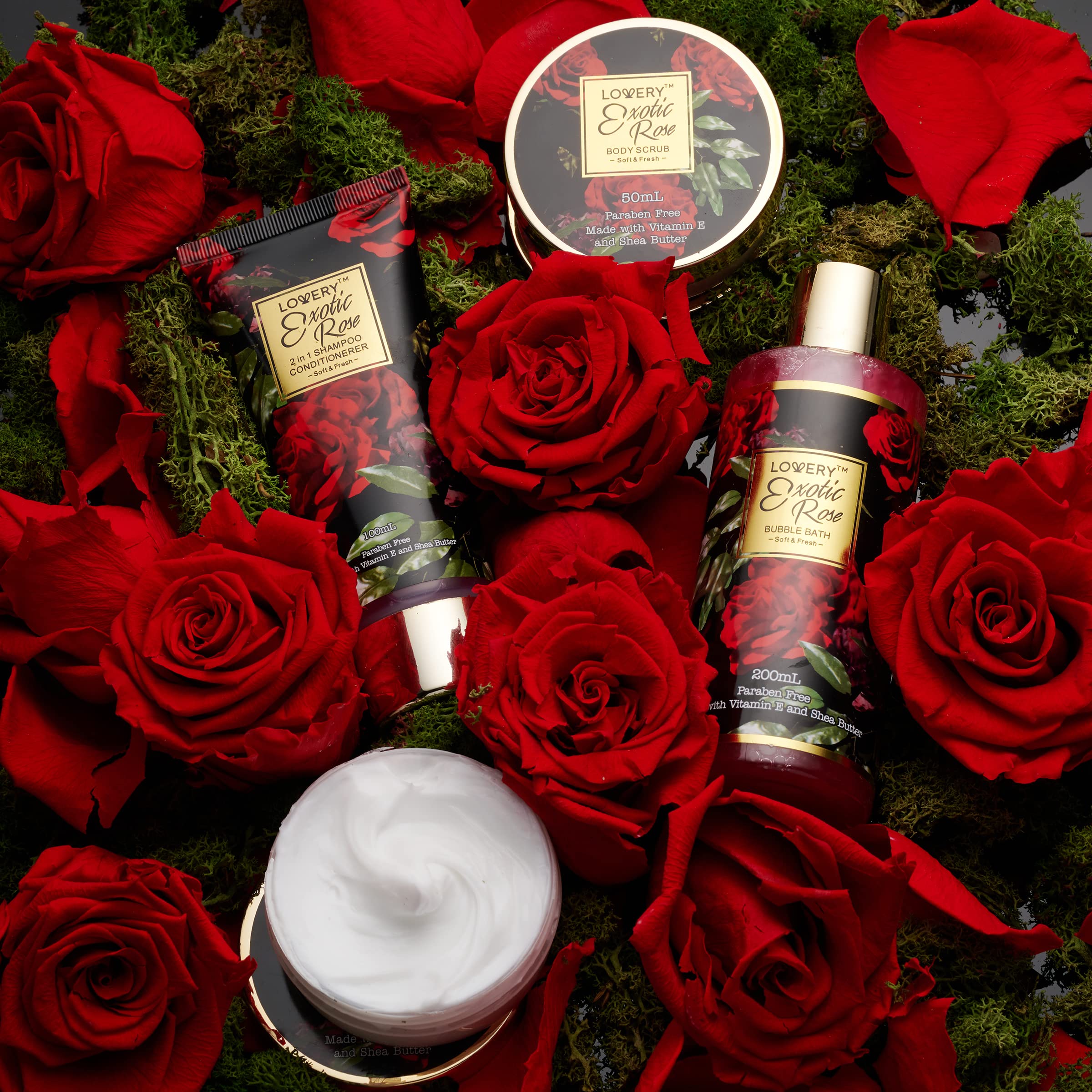 Mothers Day Gifts from Daughter and Son, Spa Bath and Body Gift Set, Exotic Rose Gift Basket for Women & Men, Thank You, Birthday, Mom, Personalized Gifts with Body Scrub, Bubble Bath, Lotion & More