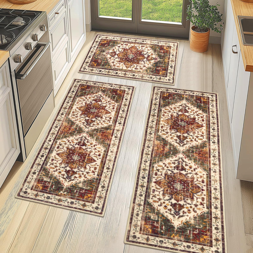 Yamaziot Christmas Kitchen Rugs Sets of 3, Non Slip Kitchen Mats for Floor with Rubber Backing, Holiday Christmas Snowflake Runner Rug Decor Home Decorations for Kitchen, Laundry Room, Hallway