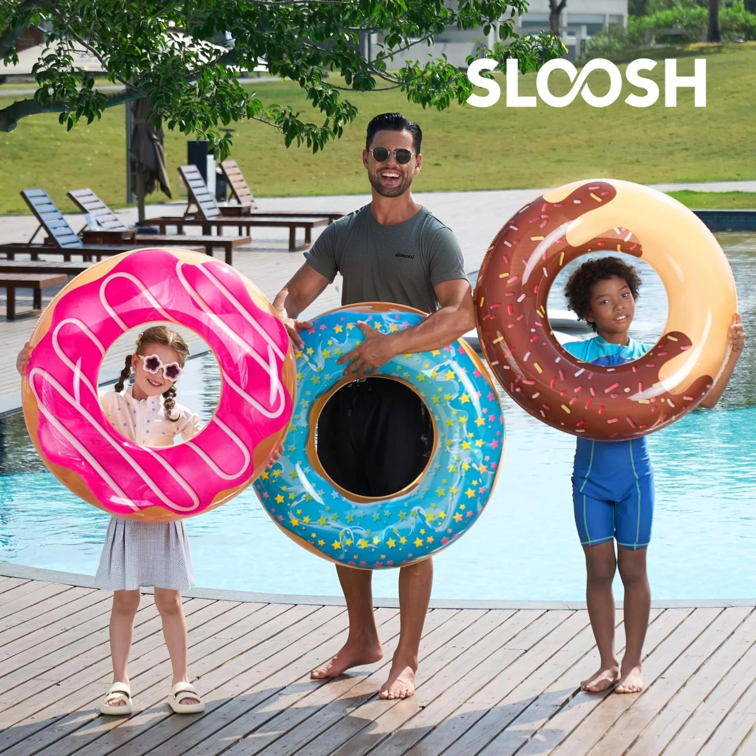 JOYIN Inflatable Swim Tube Raft (3 pack) with Summer Fruits Painting, Pool Toys for Swimming Pool Party Decorations