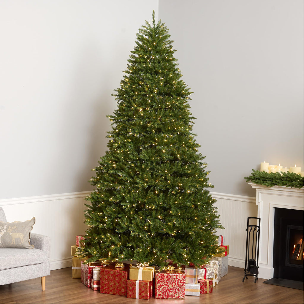 National Tree Company 7.5 ft Pre-Lit Dunhill Fir Artificial Christmas Tree, 700 LED Lights, 2,514 Tips, Foot Pedal, 10 Light Functions, Includes Stand, Green