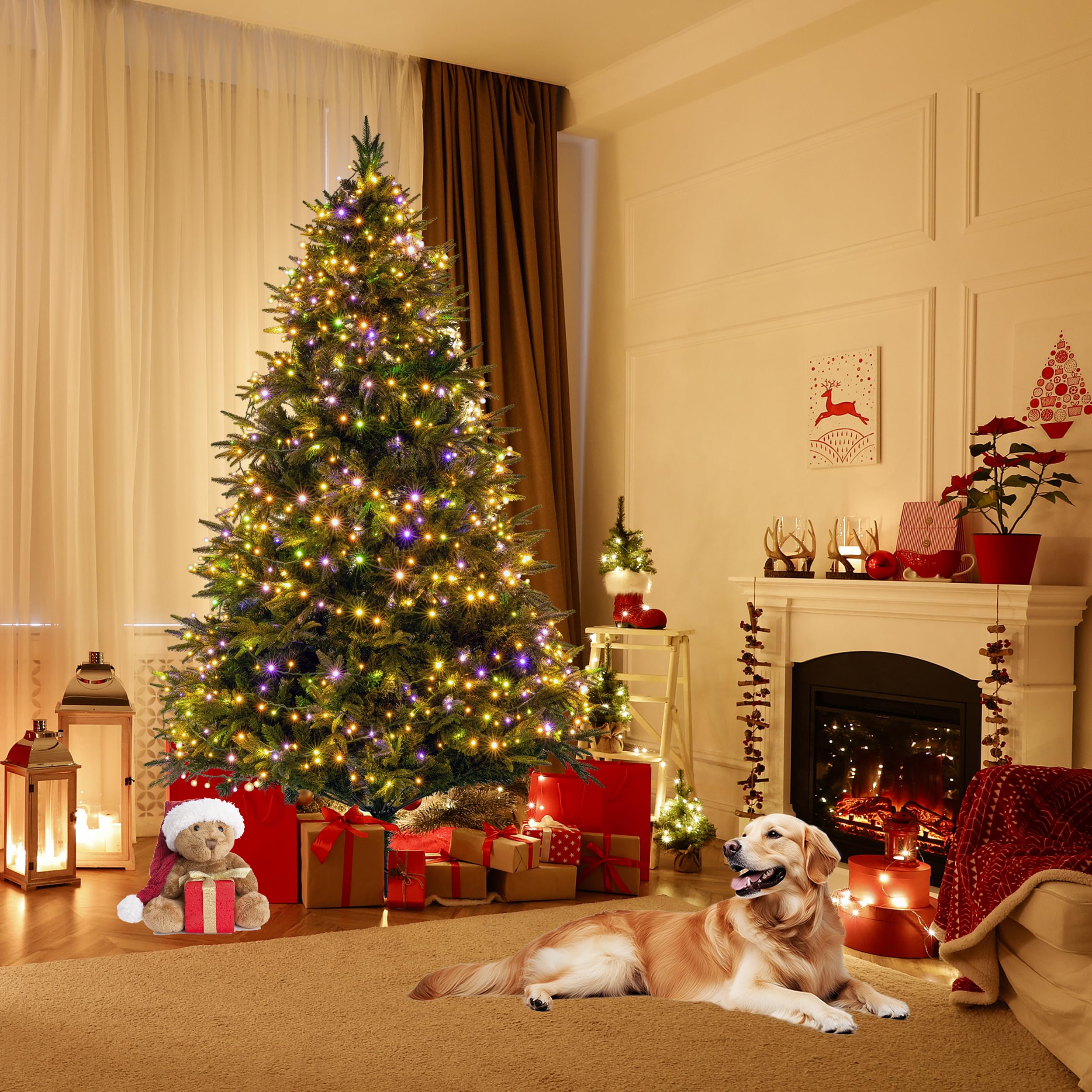 Sunnyglade 4ft Artificial Christmas Tree with 240 LED Lights (Not pre-lit), Xmas Tree Full Tree with 300 Branch Tips & 11 Modes Light, RGB & Warm White Light, Foldable Stand for Home, Party Decor