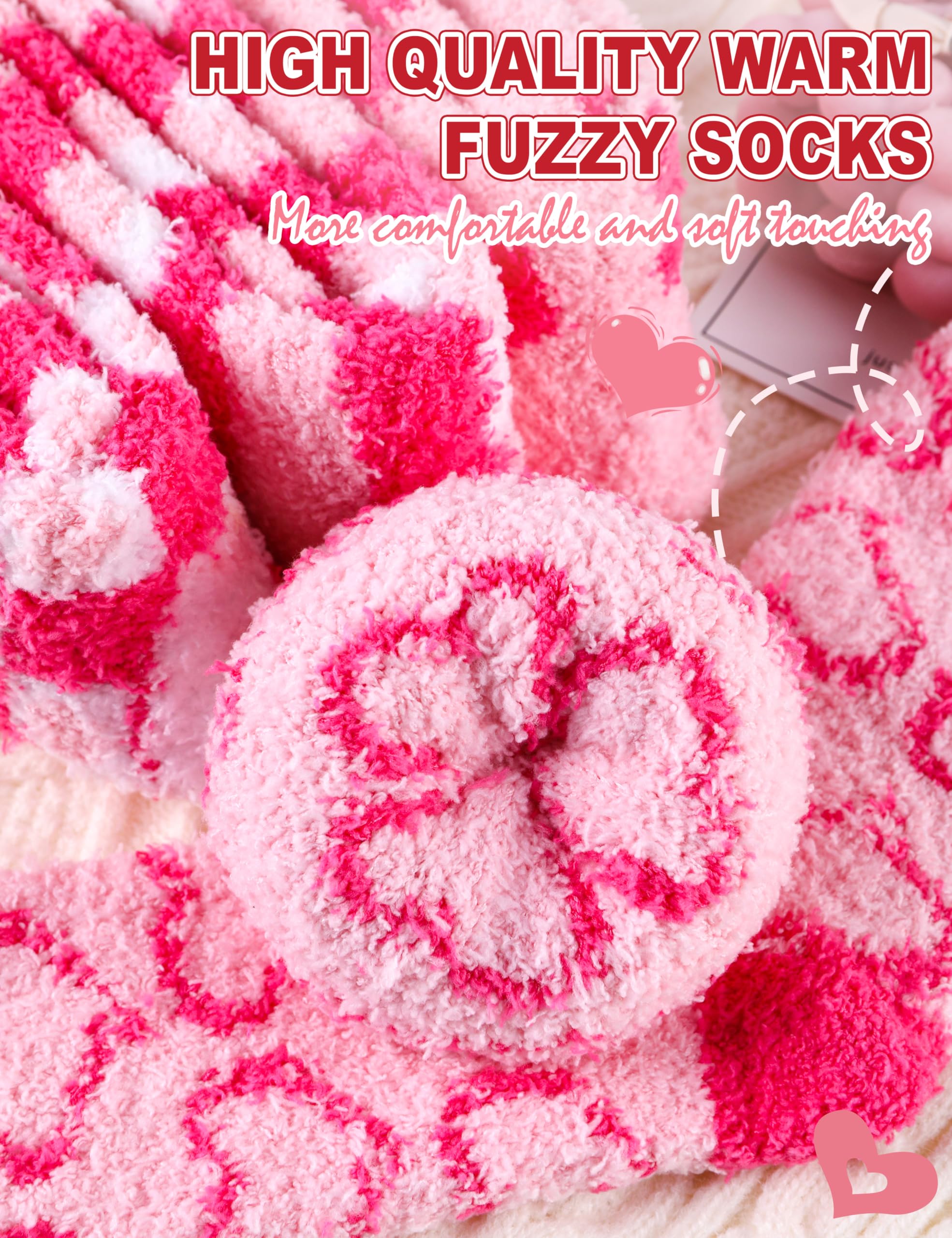 Womens Fuzzy Socks Warm Fluffy Cozy Winter Slipper Thick Fleece Heart Socks 5 Pairs
