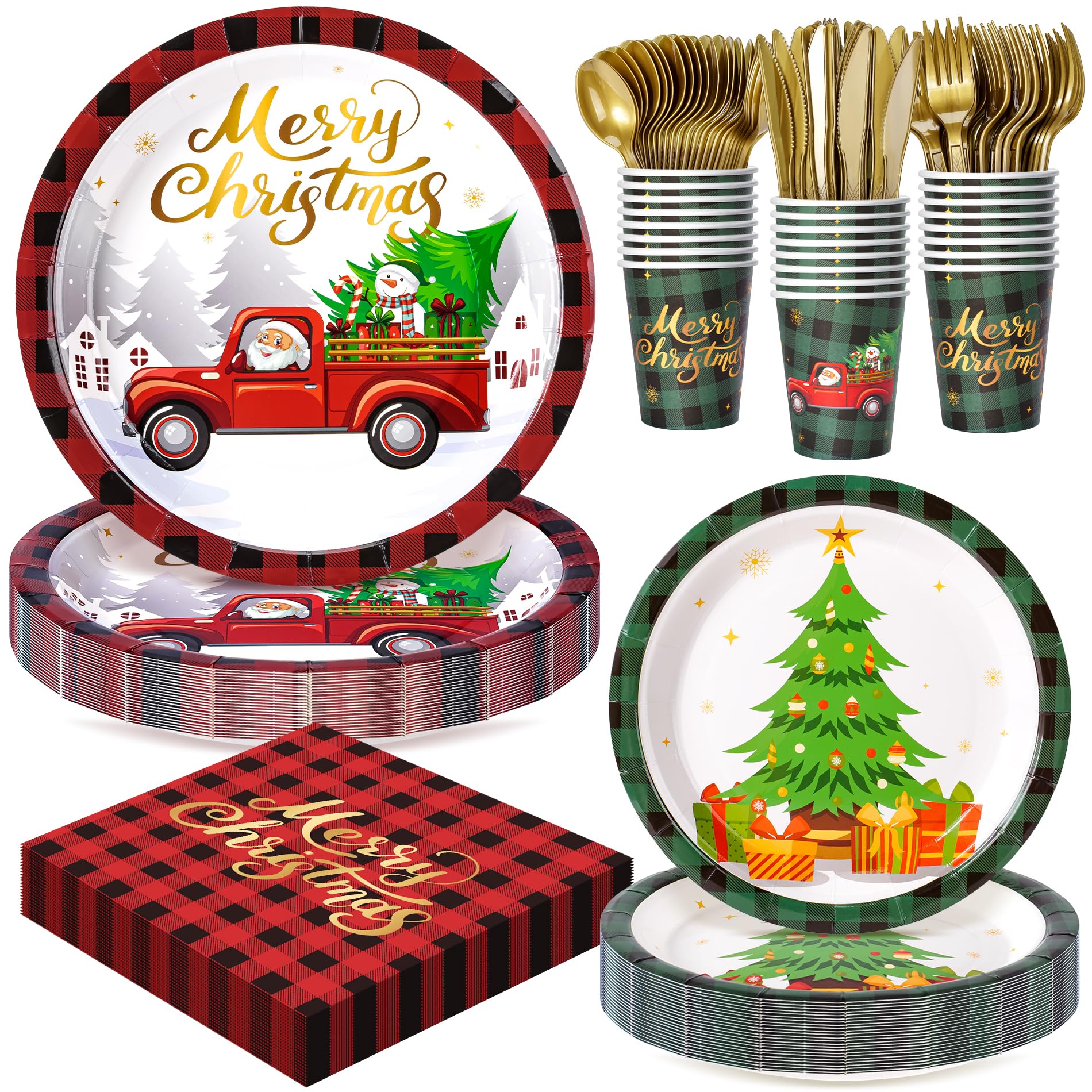 168pcs Happy New Year Party Supplies, Black and White Paper Plates Napkins Cups and Transparent Gold Cutlery for 24 Guests, 2026 New Year Disposable Tableware Supplies for Party Decorations