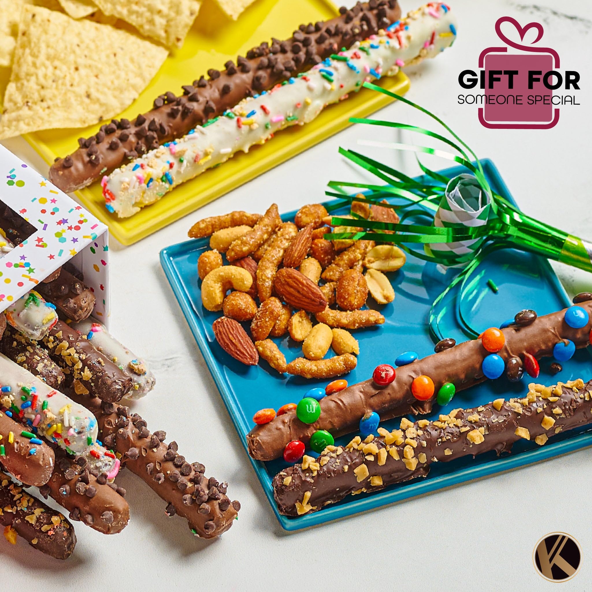 KREMERY Creamy Chocolate Cravings - Fathers Day Treats, Gift For Dad, Chocolate Covered Pretzel Rods Gift Basket with Candied Toppings (8 Pretzels) Sweet Treats in Clear Tube Kosher