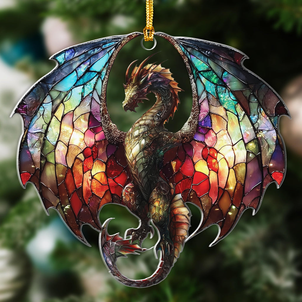 Dragon Stained Glass Ornament - Christmas Ornaments 2025 - Dragon Suncatcher for Christmas Tree Decorations - Dragons Gifts for Men, Women - Gothic Christmas Ornaments - New Year Gift