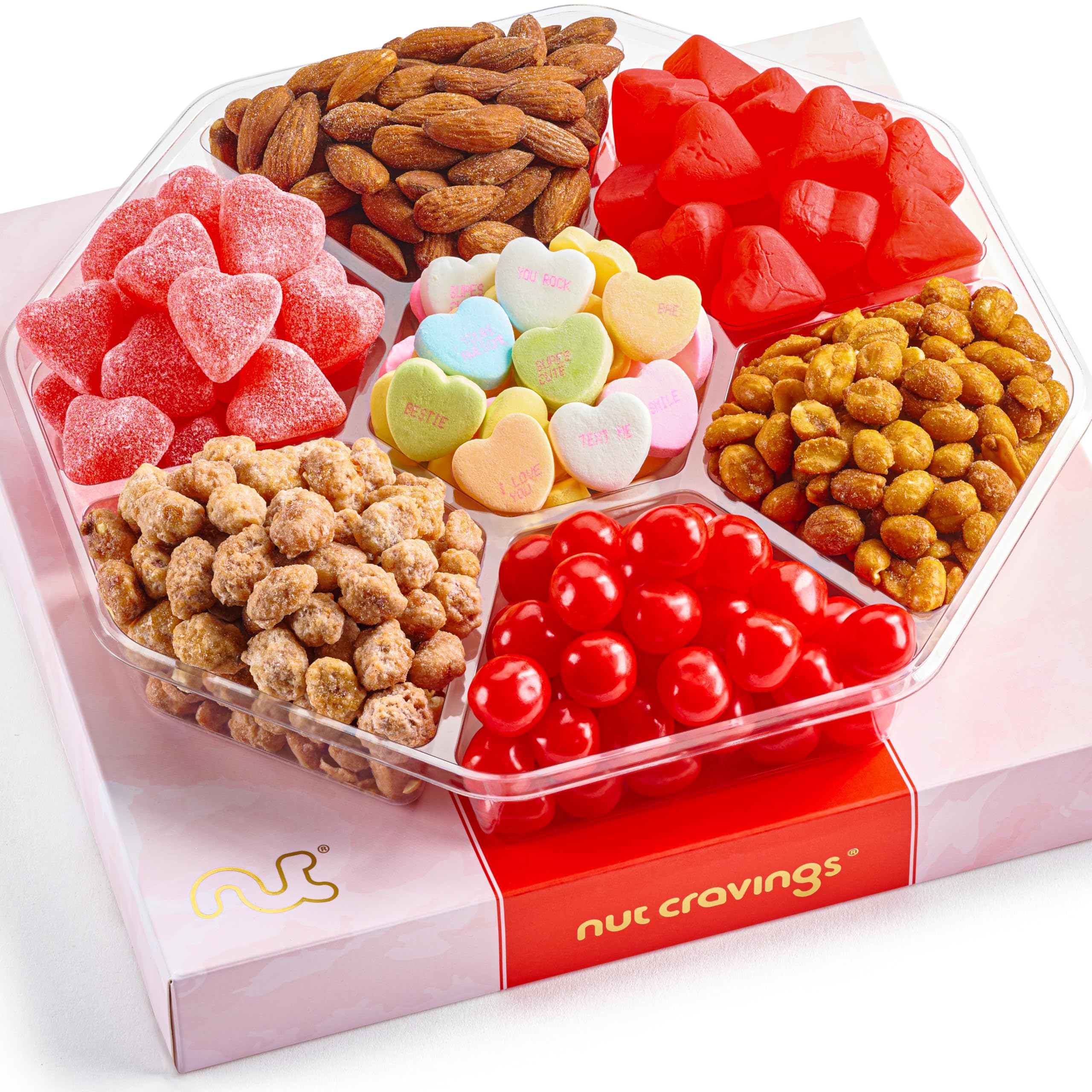 NUT CRAVINGS - Fathers Day Treats, Gift For Dad, Mixed Nuts Heart Shaped Gift Basket, Love in A Box (6 Assortments, 2 LB) Romantic Food Arrangement, Healthy Snack Care Package, Food Assortments