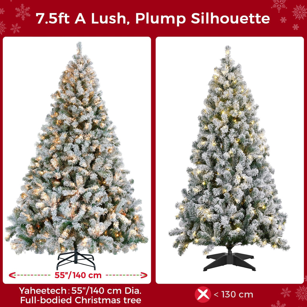Yaheetech 6ft Snow Flocked Pre-lit Christmas Tree with 250 Warm White Lights, 820 Lush Branch Tips & Quick-Assembly Hinged Design, Full Artificial Xmas Tree for Winter Holiday Décor, Green & White